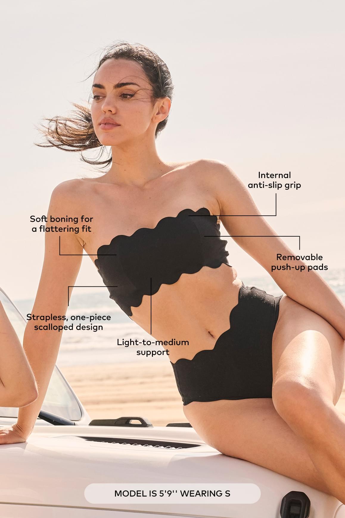 WISKII Ivory Scallop Strapless Sports Bra with seamless design and supportive fit, ideal for active wear and comfortable motion.