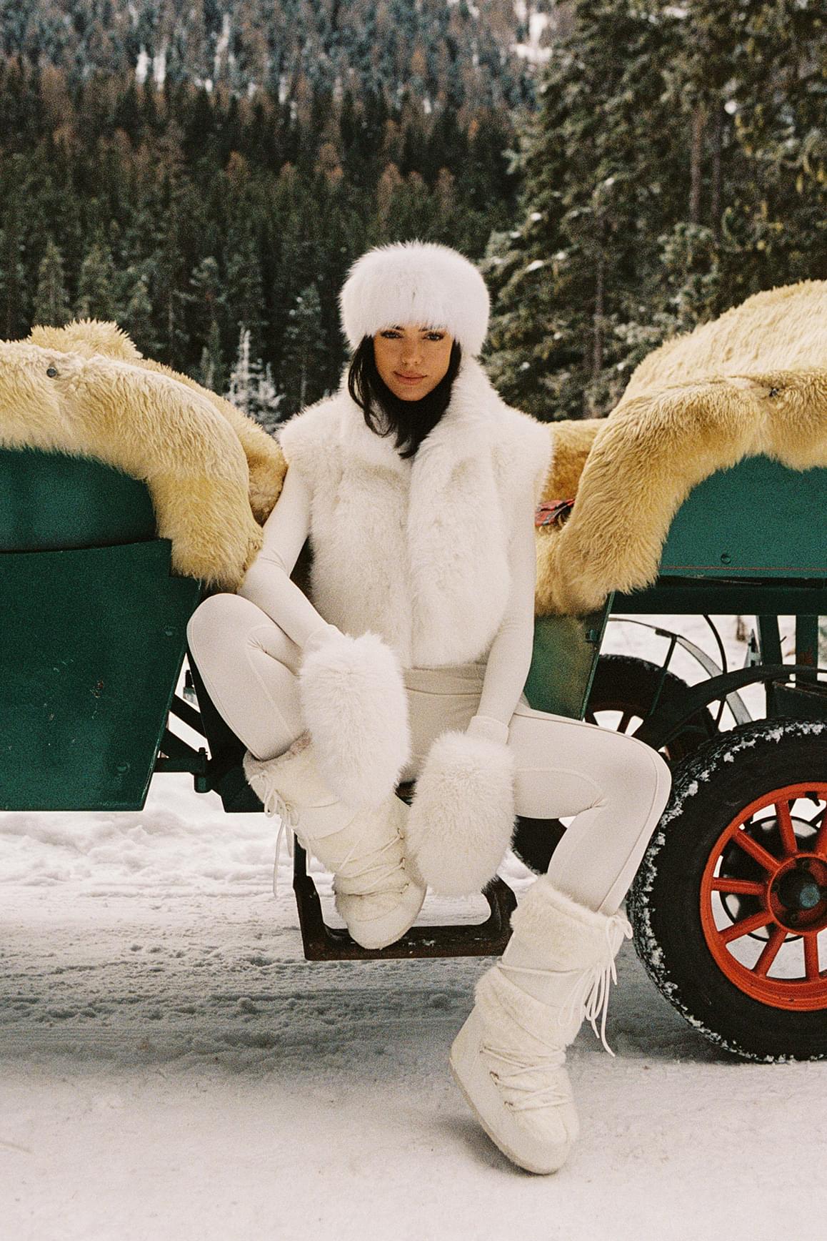 WISKII Alpine Cloud faux fur vest in black truffle, featuring soft, plush fabric and a stylish vest design.