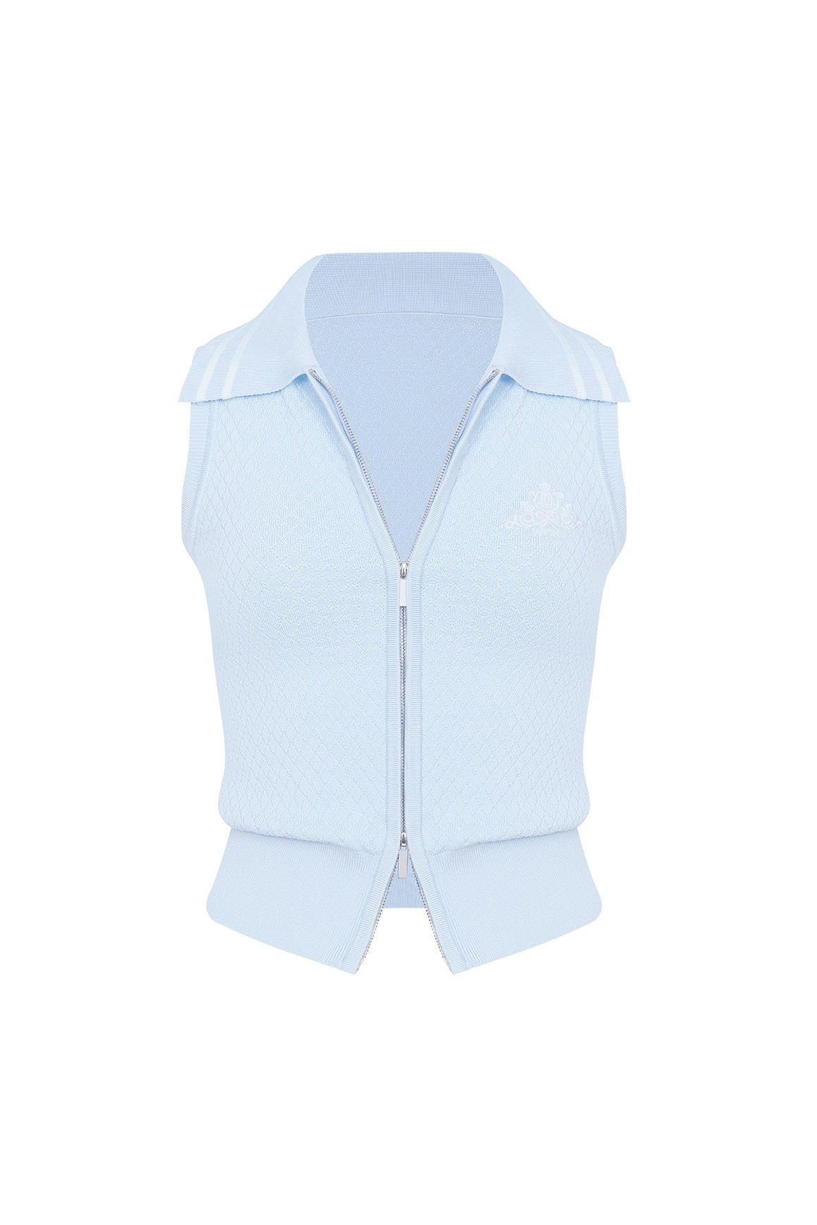 WISKII slim-fit cable knit zip tank vest with a stylish design, featuring a zip closure and cable knit pattern, ideal for layered outfits.