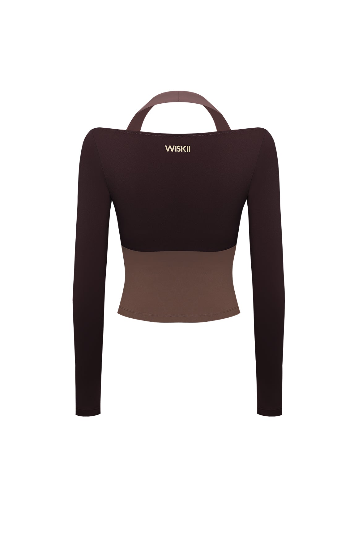 WISKII colorblock one-piece long sleeve top featuring vibrant geometric patterns and a fitted design.