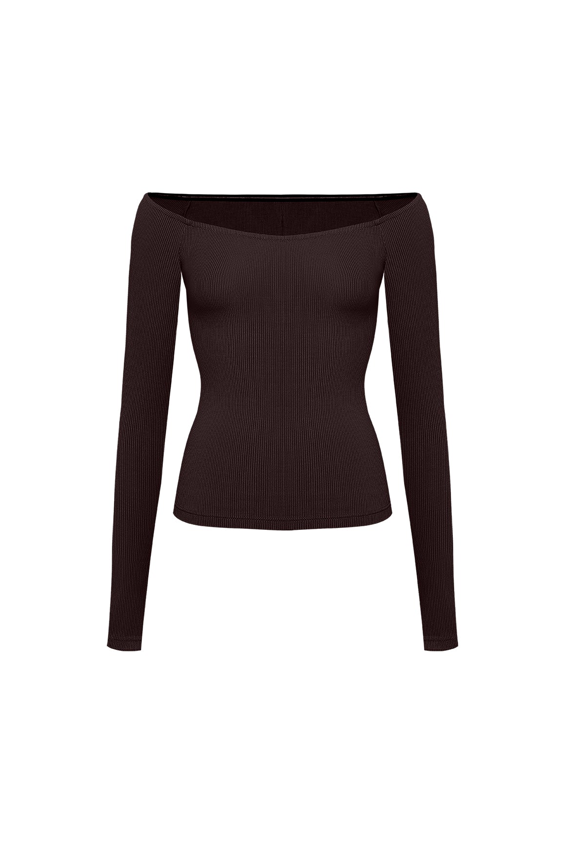 WISKII Sculpt Off-Shoulder Top in black, stylish shirt with off-shoulder design, long sleeves, and fitted silhouette.
