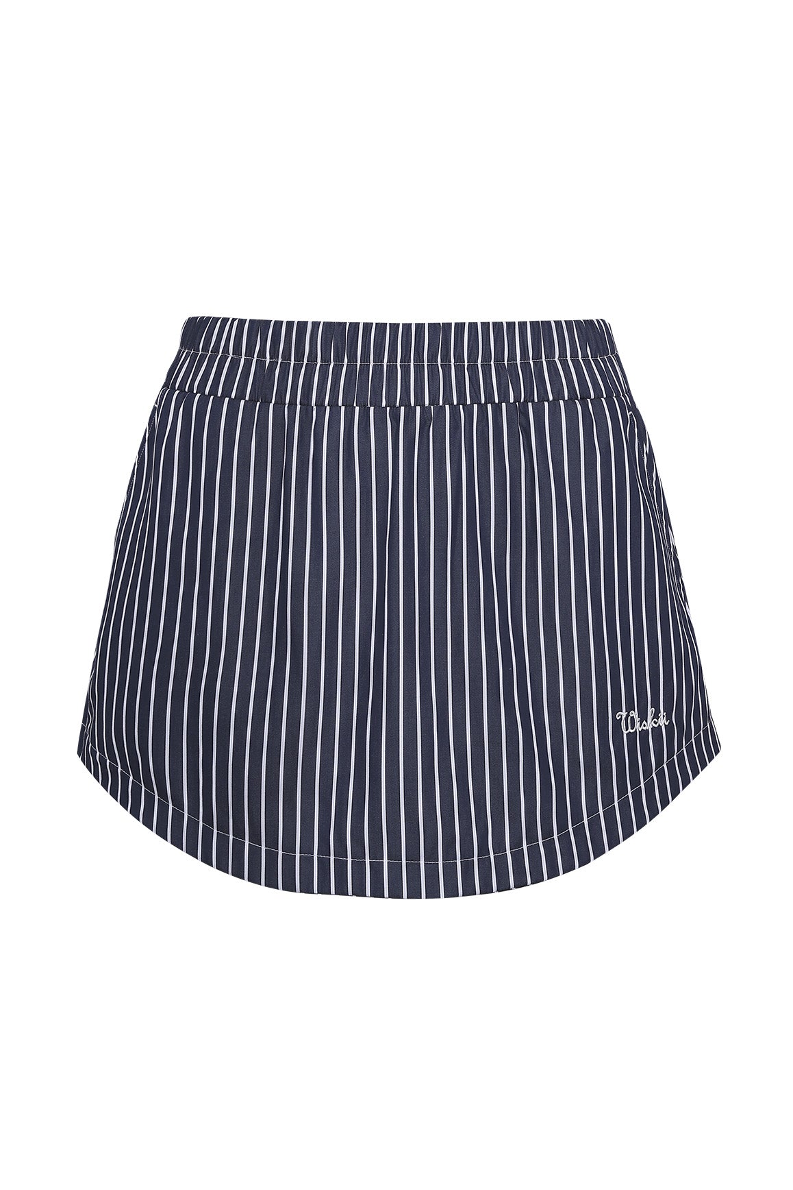 WISKII Stripe A-line skirt with bold vertical stripes, knee-length, lightweight fabric, and a fitted waistband.