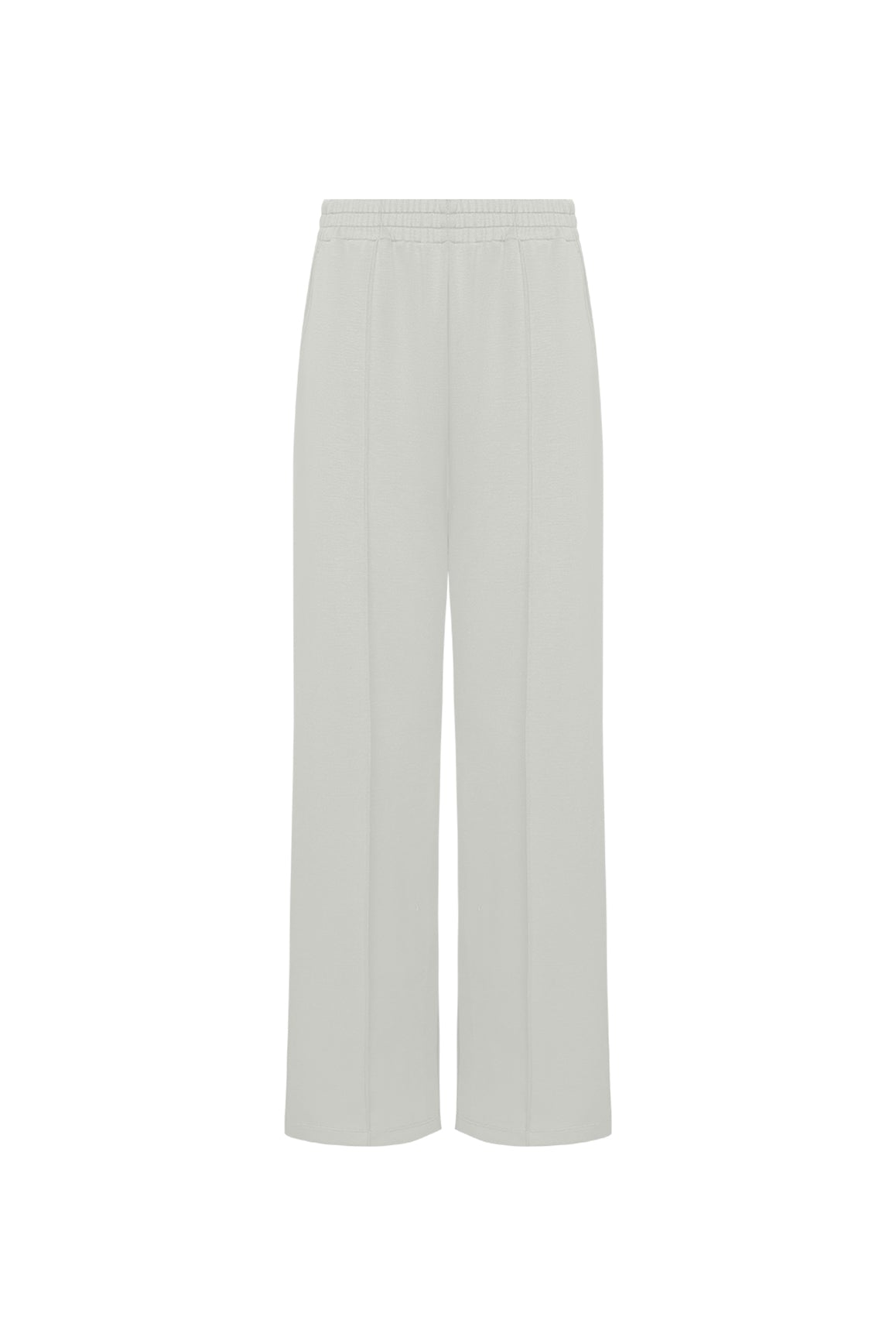 WISKII Ease Wide Leg Pants in dawn color, featuring a relaxed fit and flowing silhouette, displayed on a hanger.