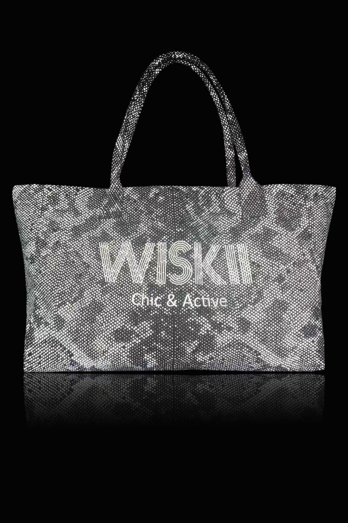 WISKII Bolso tote de gimnasio en color negro, con asas resistentes, diseñado para llevar accesorios de gimnasio y artículos esenciales de entrenamiento.