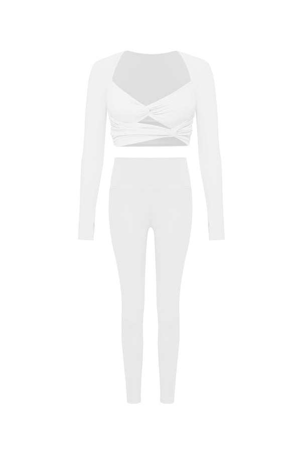 Knotty Chic Ruched Long Sleeve Crop Top + High-waist Training Legging | WISKII ACTIVE