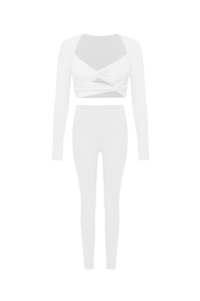 Knotty Chic Ruched Long Sleeve Crop Top + High-waist Training Legging | WISKII ACTIVE