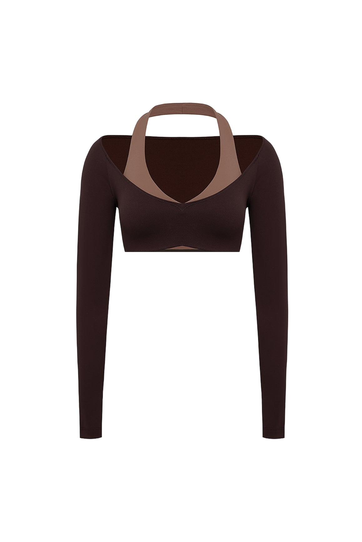 WISKII colorblock long sleeve crop top with a fitted design, featuring bold color blocking and a stylish crop length.