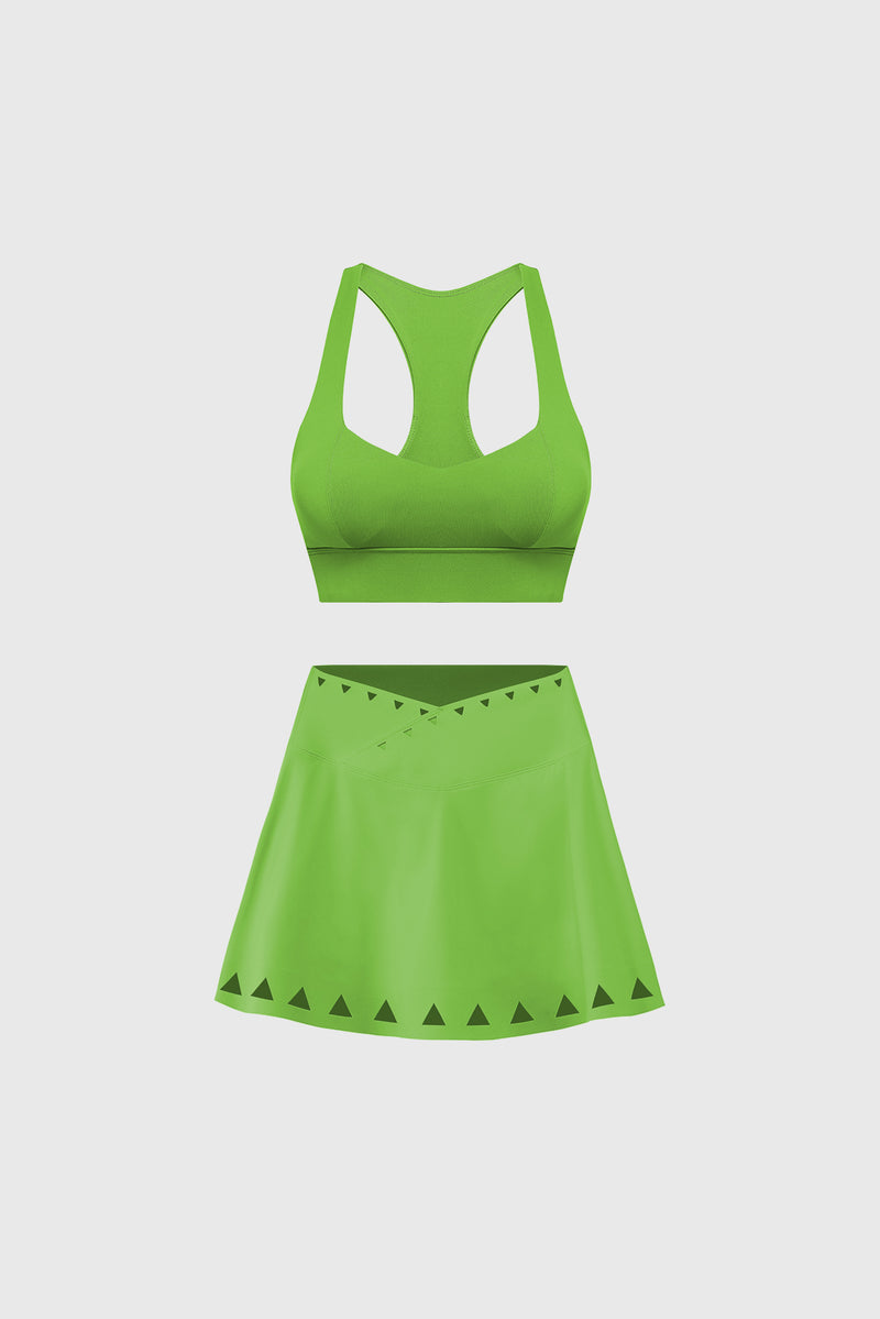 Model wears Sweetheart Bra Tank + V-waist Laser Cut Tennis Skirt | WISKII