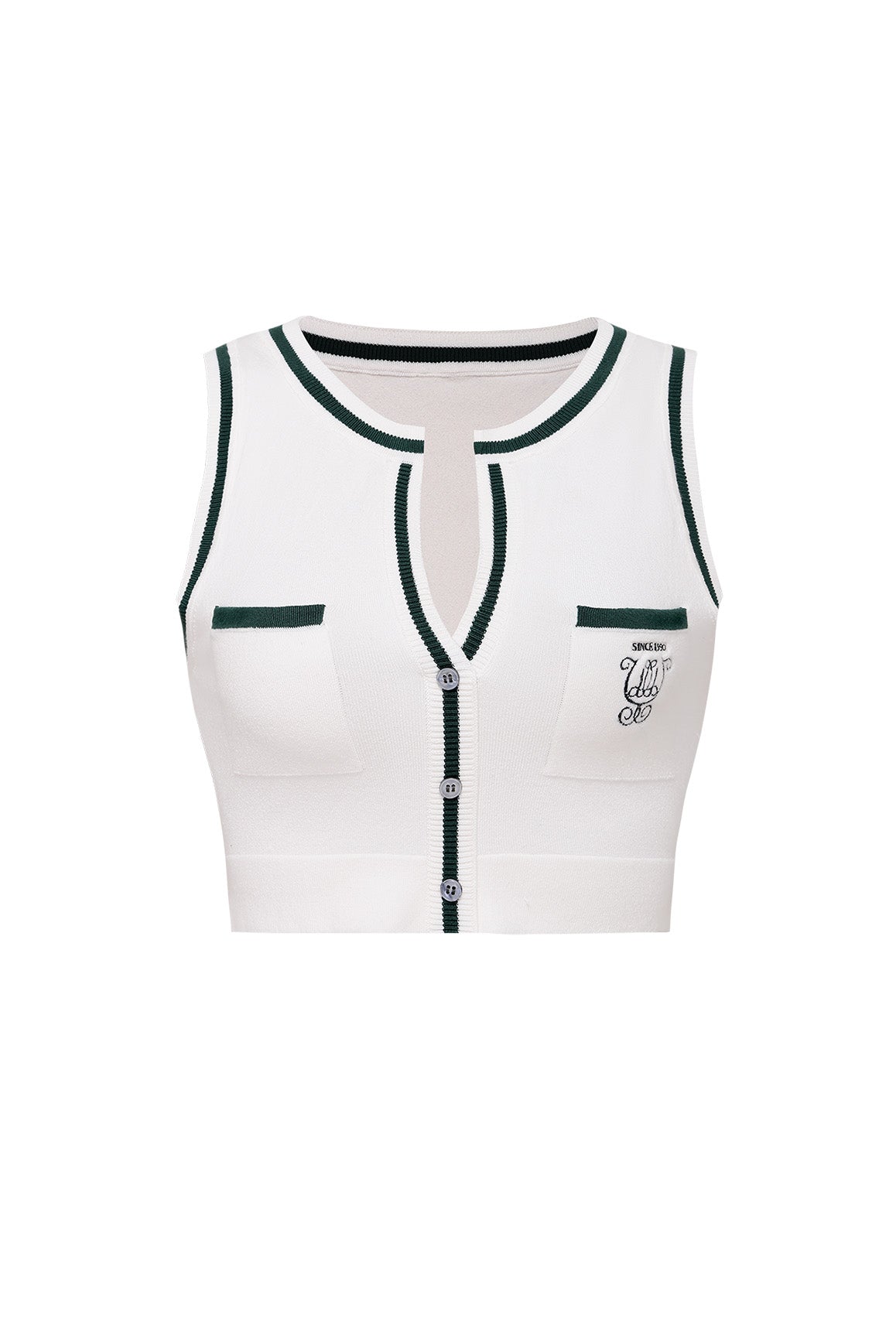 WISKII Mirto Knit Button Tank Top featuring a sleeveless design and front buttons, made from soft knit fabric.