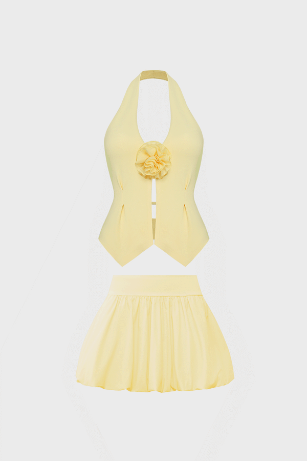 Riviera Floral Halter Vest & Mini Bubble Skirt