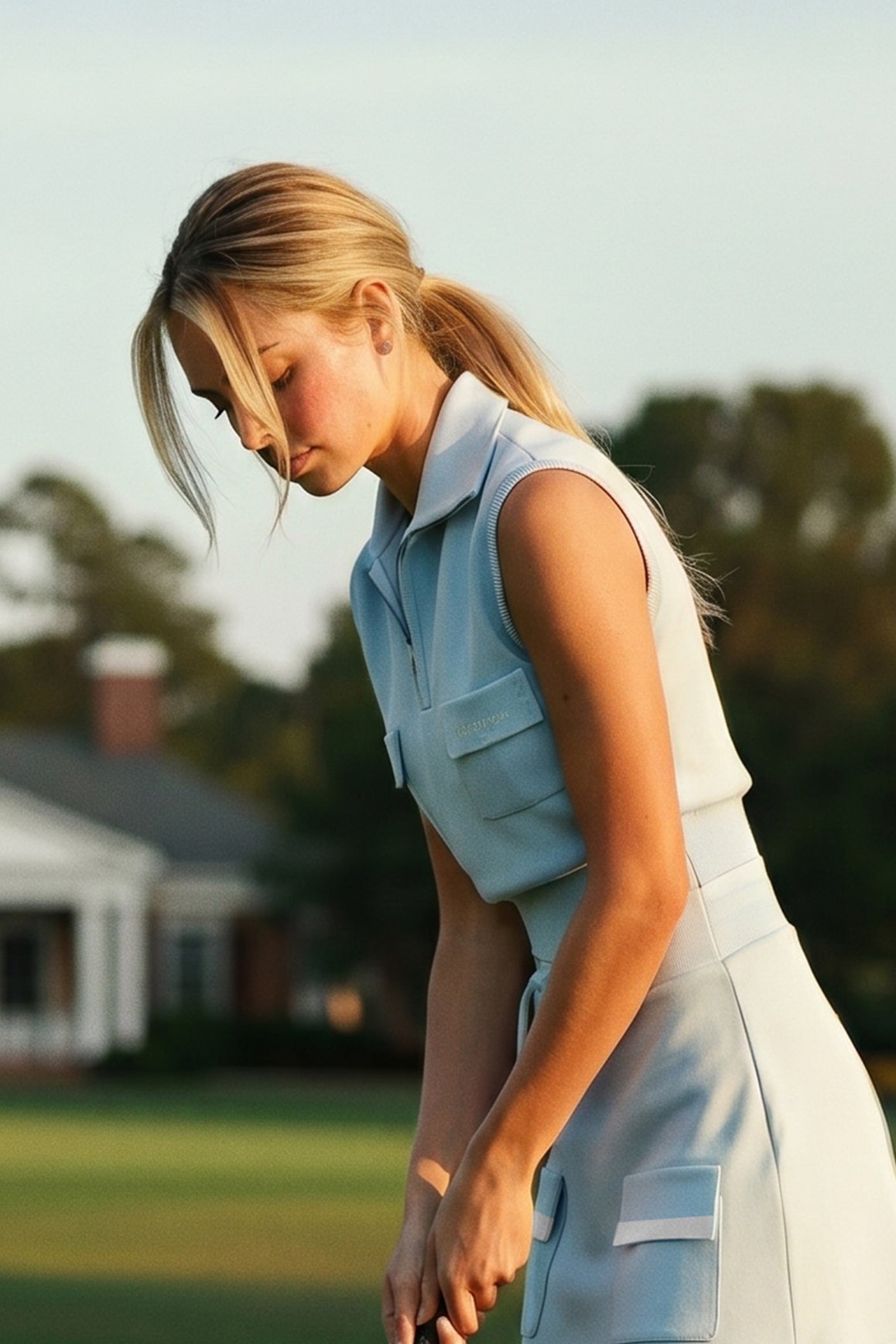 WISKII cap-sleeve knit polo tank top in soft, lightweight fabric with a classic polo collar and button details.