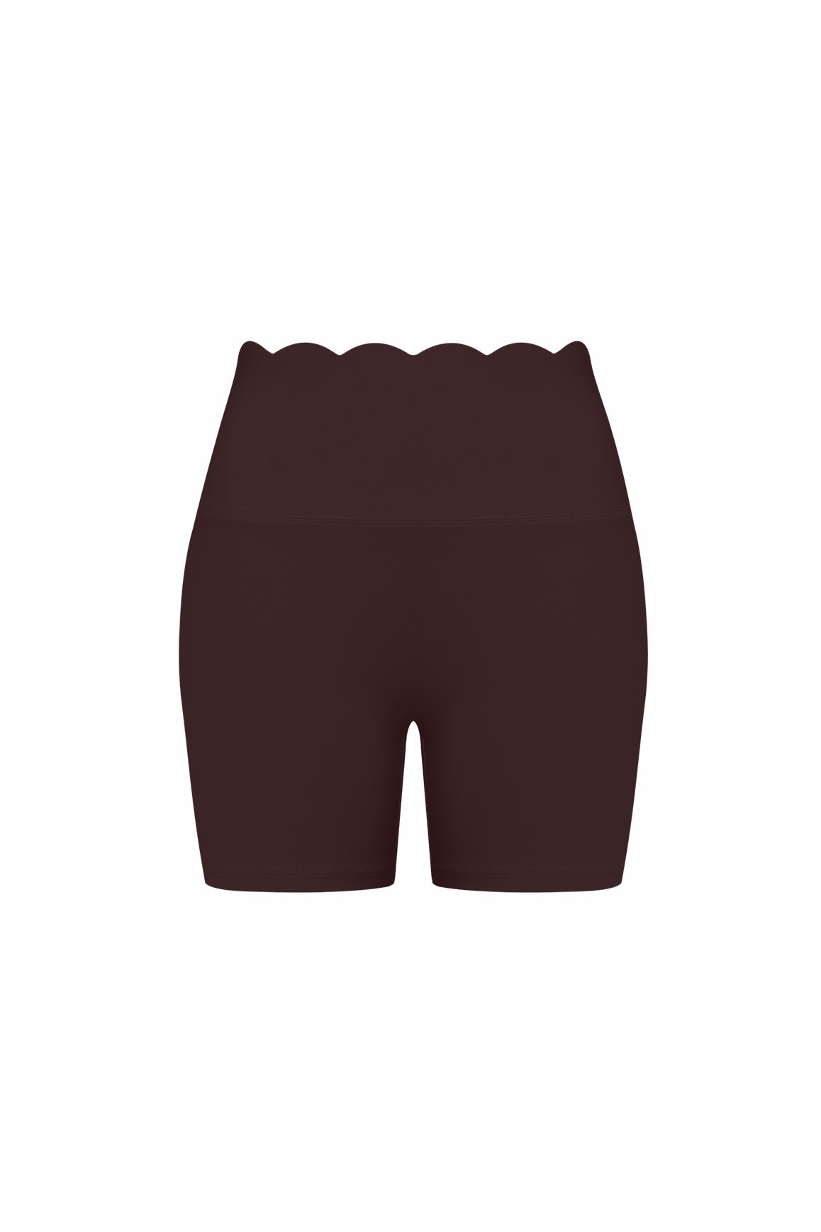 WISKII high-waist scallop scrunch shorts in light fabric with scalloped edges and a fitted design, casual summer style.