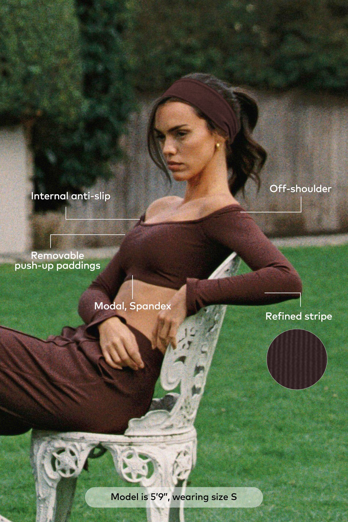 露肩長袖短款上衣