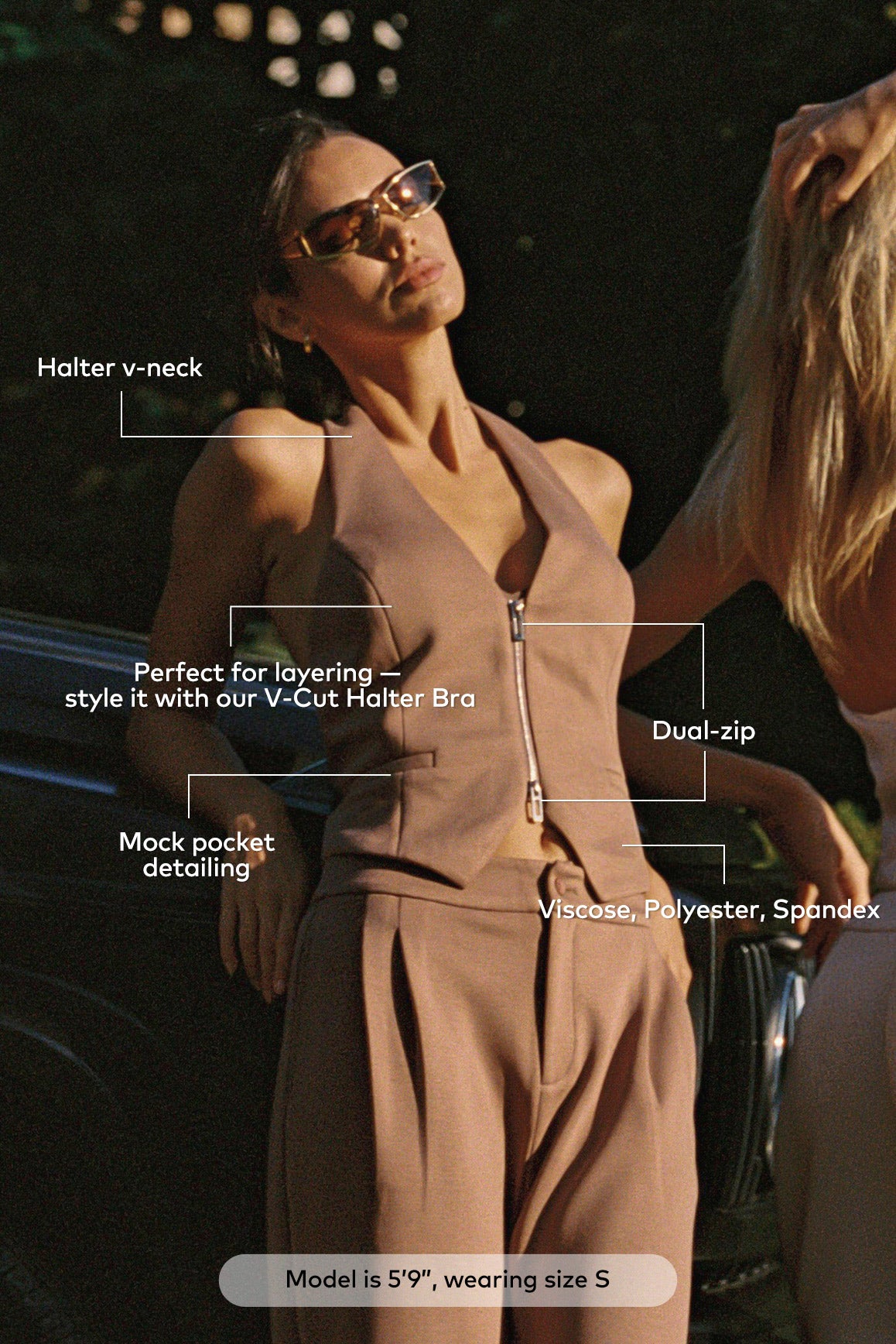 Mere Dual-Zip Halter Vest