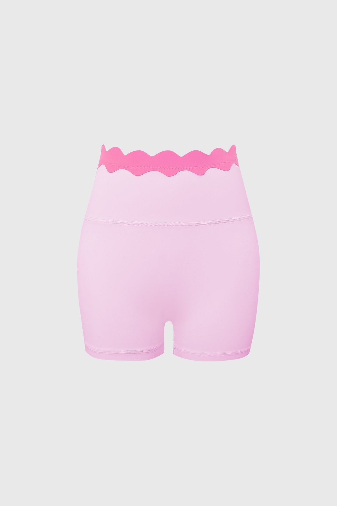 WISKII contrast scallop scrunch shorts in black and white with scalloped hem, casual and stylish women's shorts.