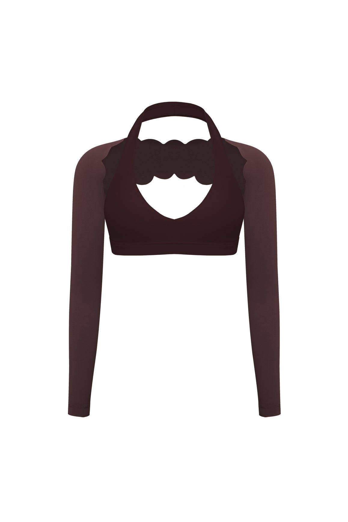 V-Cut Halter Bra & Scalloped Long Sleeve Sports Shrug