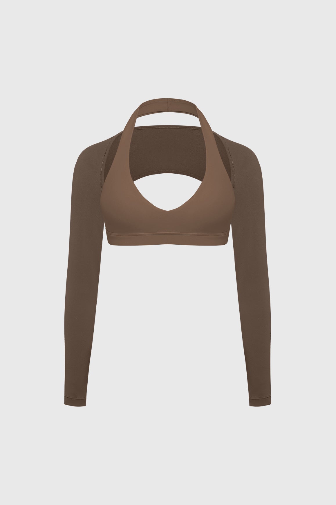 WISKII V-cut halter bra and minimal long sleeve sports shrug bundle, featuring stylish, comfortable activewear for women.