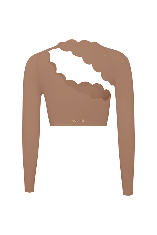 Asymmetrical Long Sleeve Crop Top | Color Tuscan Tan | WISKII Active