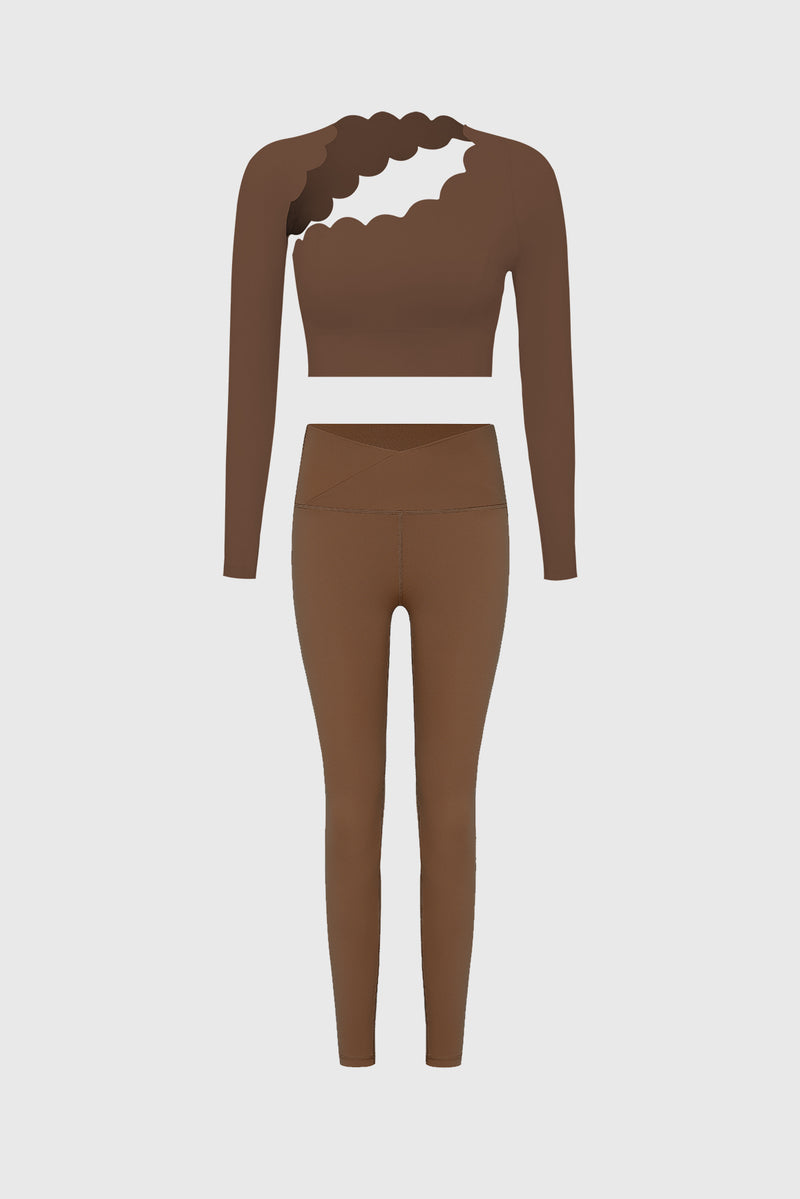 Asymmetrical Long Sleeve Crop Top + V-waist Yoga Legging | WISKII ACTIVE