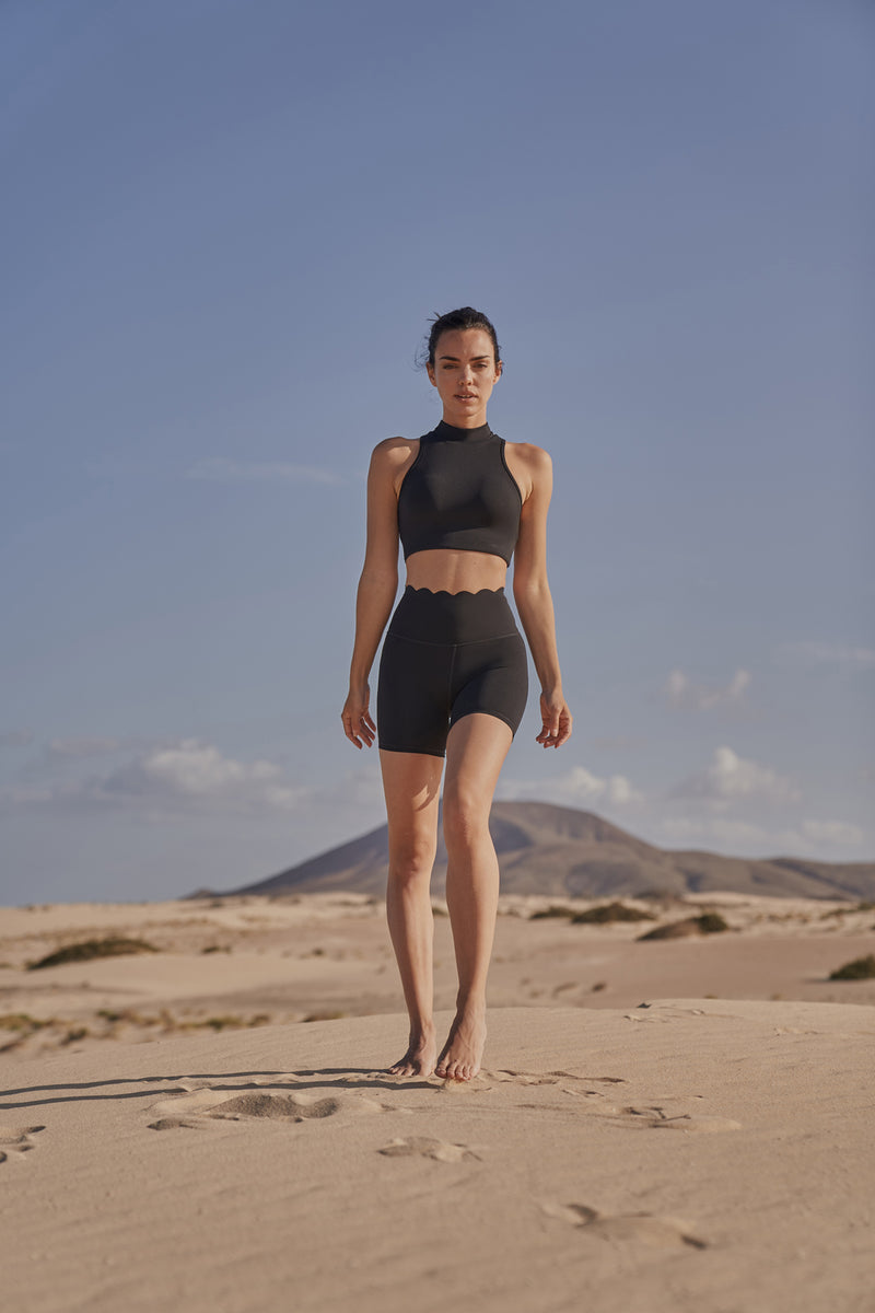 Model wears High Waist Sculpting Biker Short|Black|WISKII 