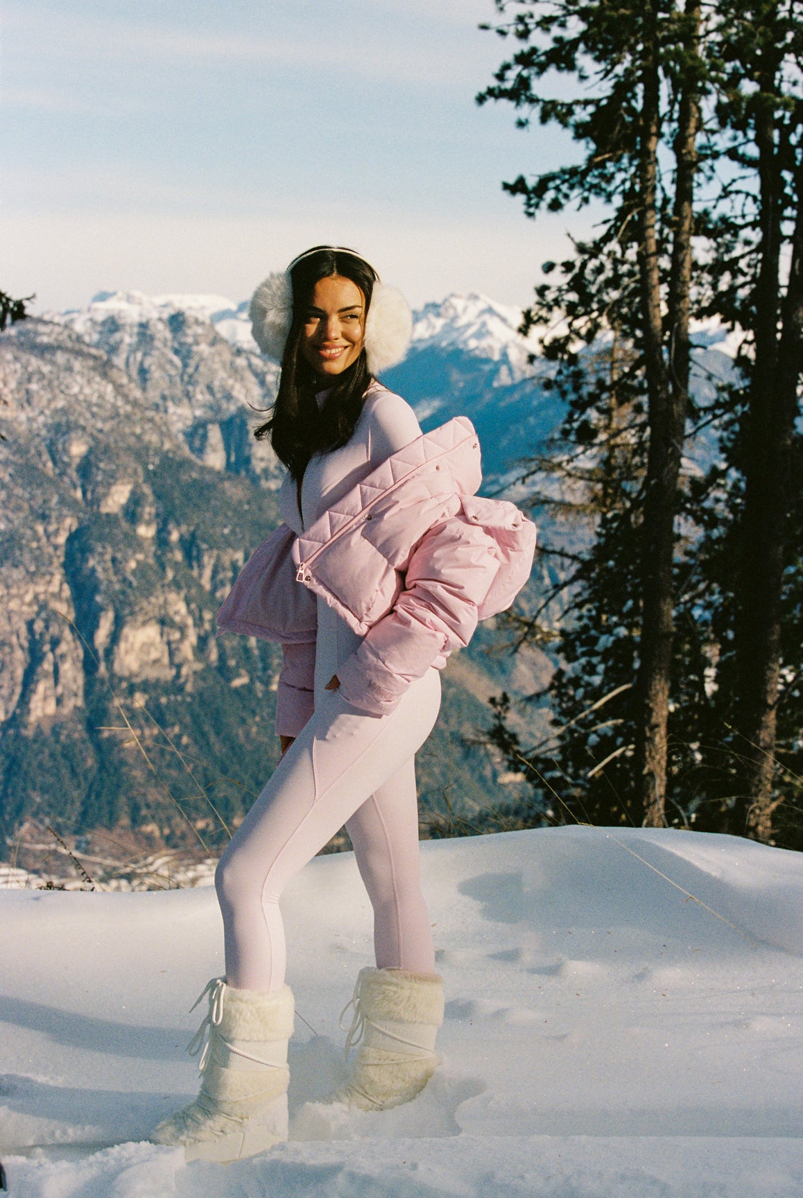 Model wears WISKII Goose Down Water-Repellent Jacket | WISKII Active | Ballet Blush