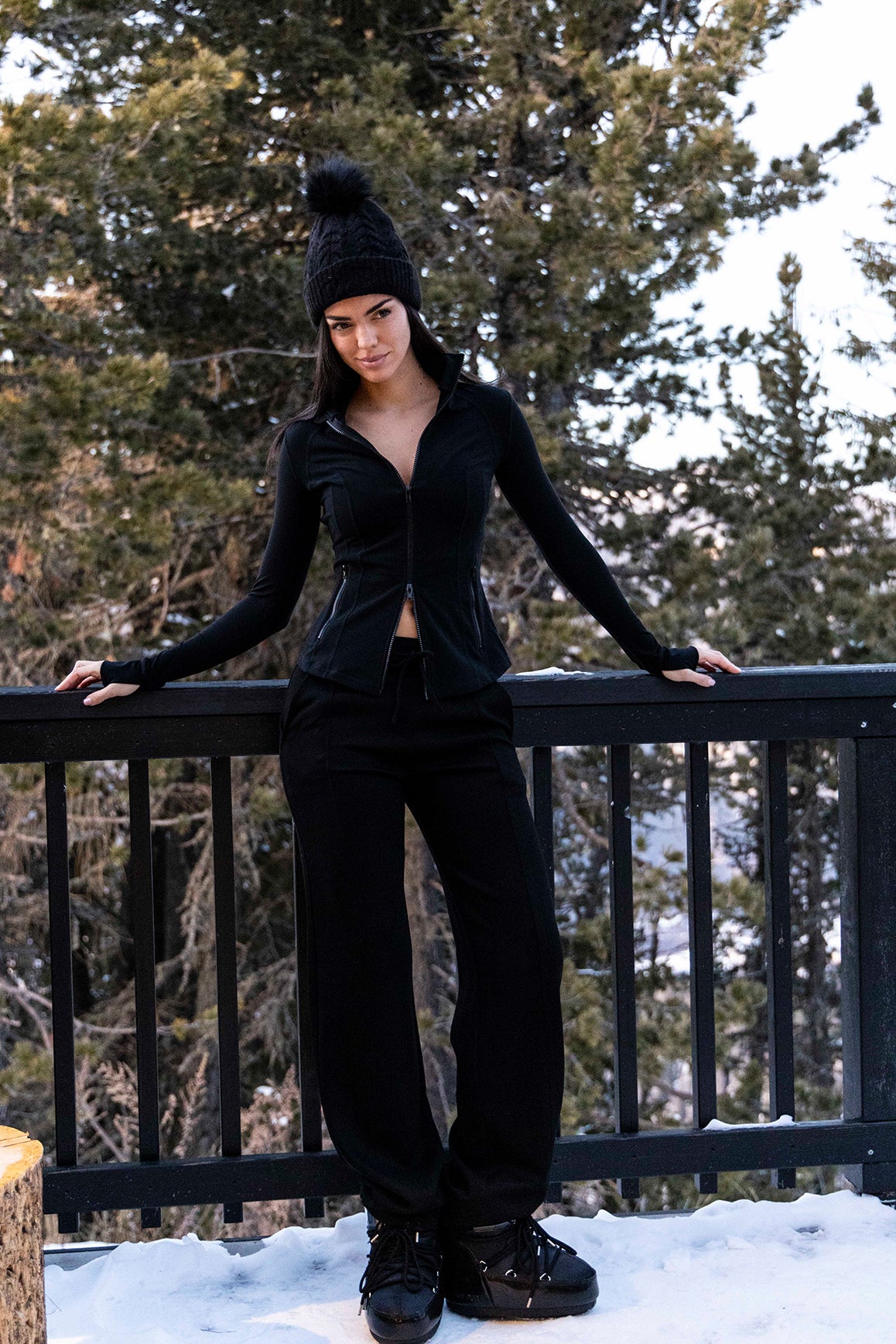 Model wears a Double Zip Slim Fit Active Jacket | WISKII ACTIVE | Black