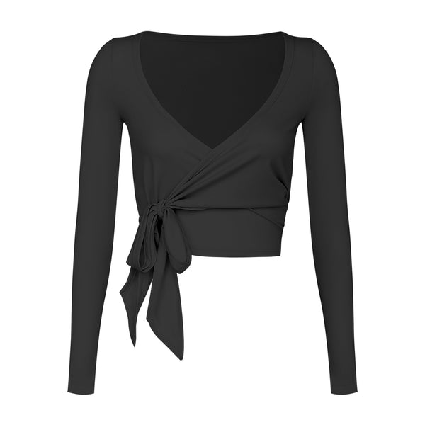 トップス KISHIDAMIKI tec cropped top black トップス KISHIDAMIKI tec cropped top black Tie-Front Long Sleeve