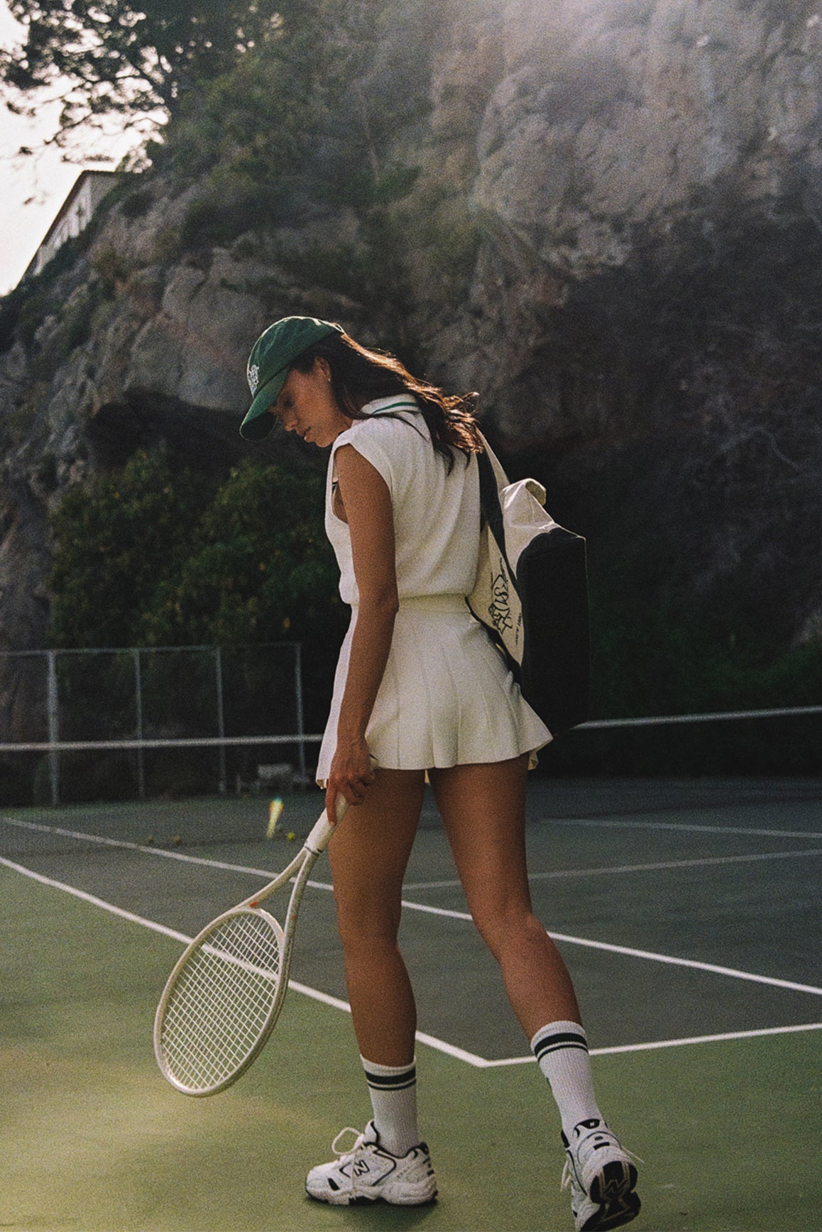 Model wears wiskii Riviera Jacquard knit Zip Tank Top | Blanc | WISKII Active