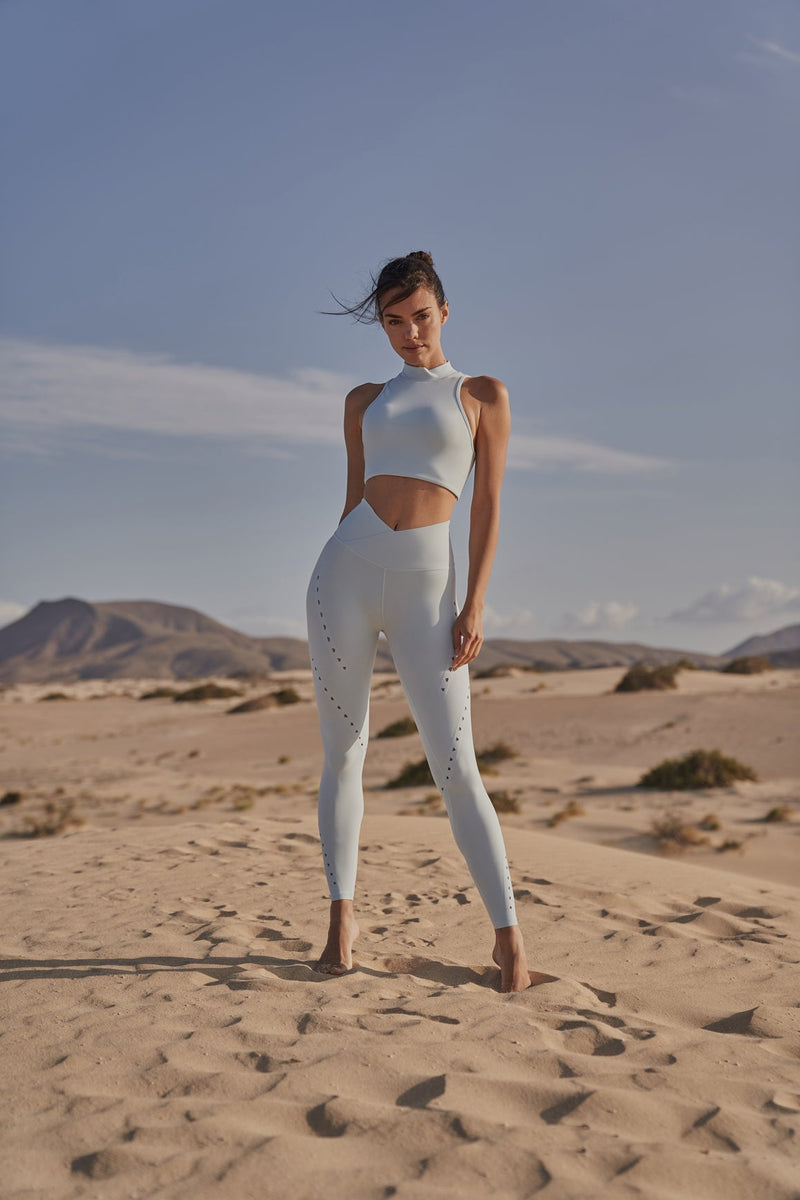 V-waist Laser cut sports legging Blue | WISKII