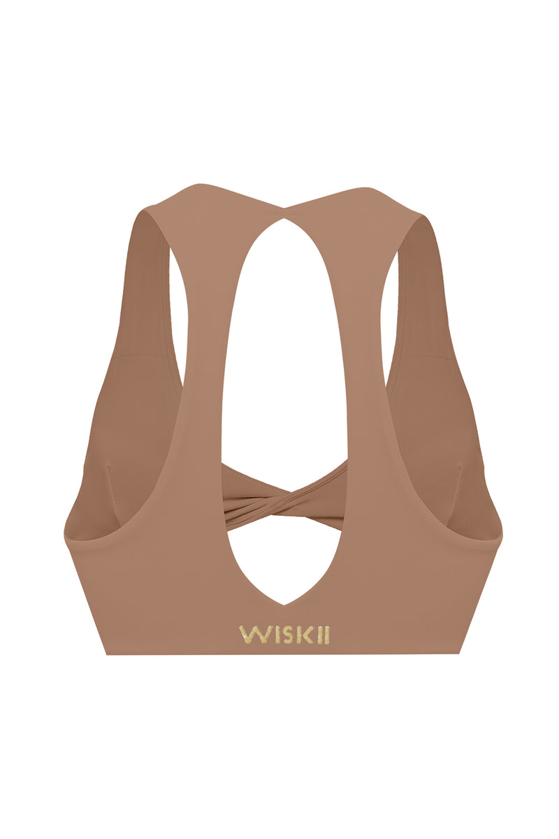 Twist-Front Everyday Bra | Color Tuscan Tan | WISKII Active