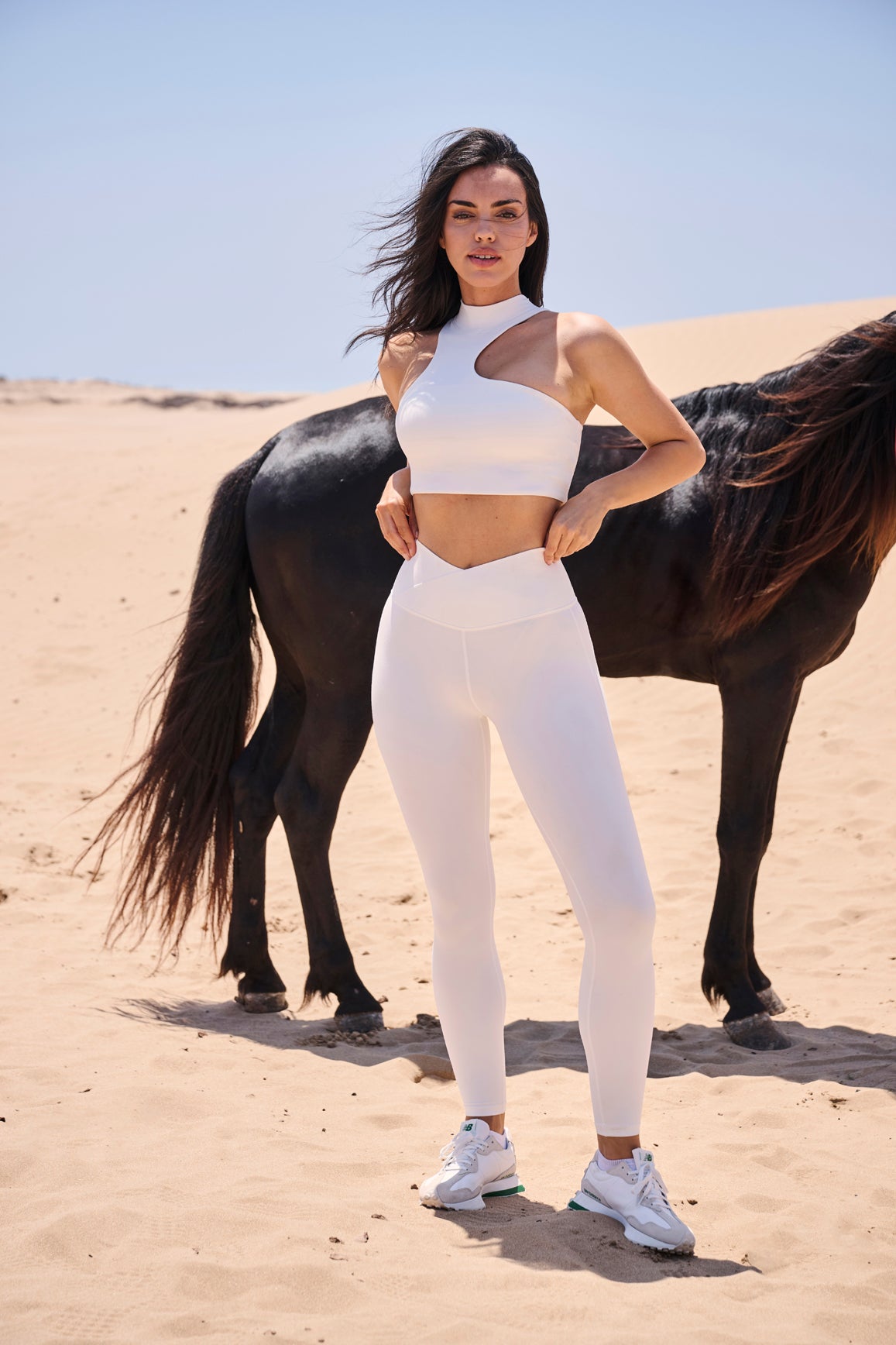 Model wears V-waist Yoga Legging WISKII Active Ivory 