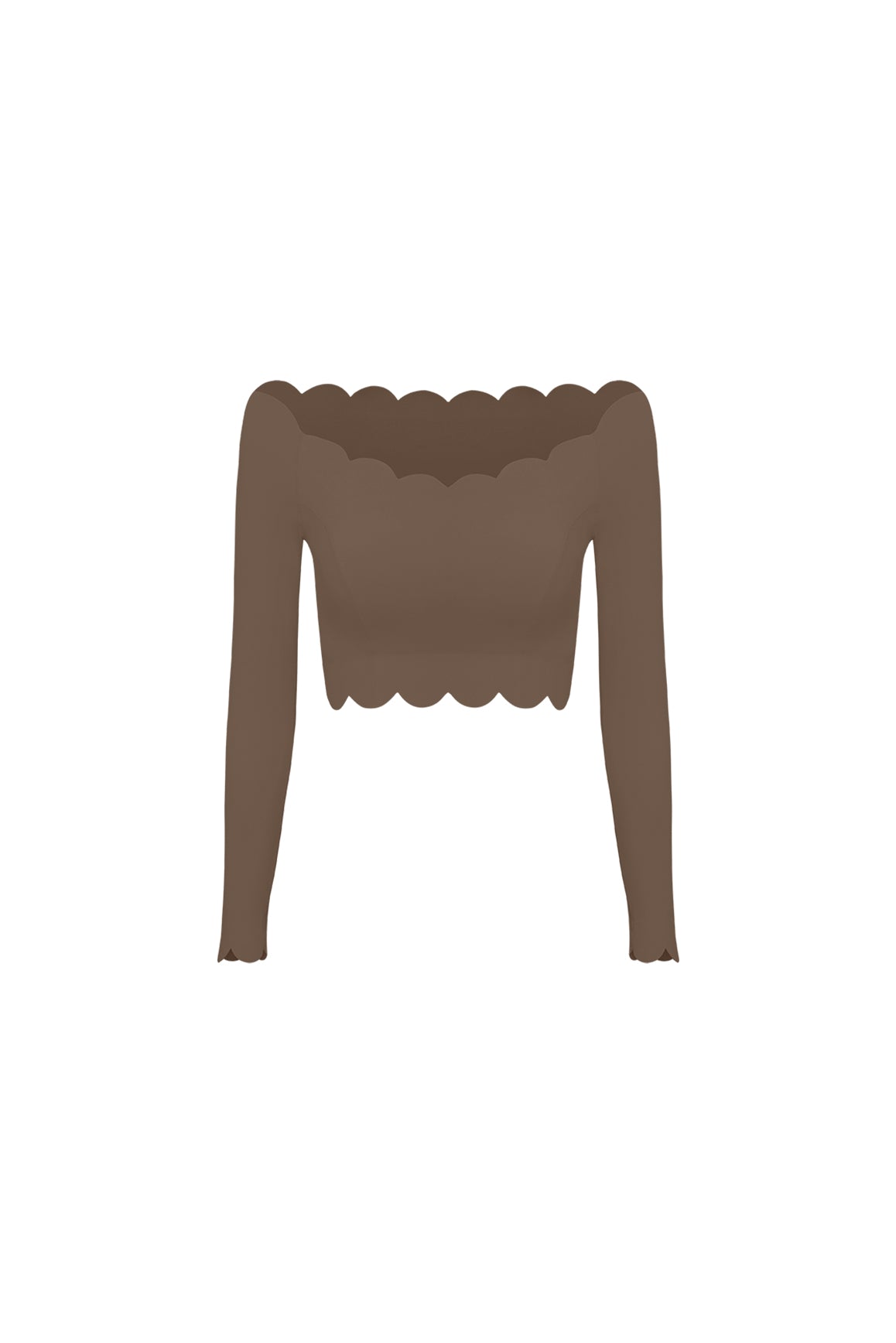 WISKII off-shoulder long sleeve crop top, black, fitted style with cropped length and stylish neckline, shown on a model.