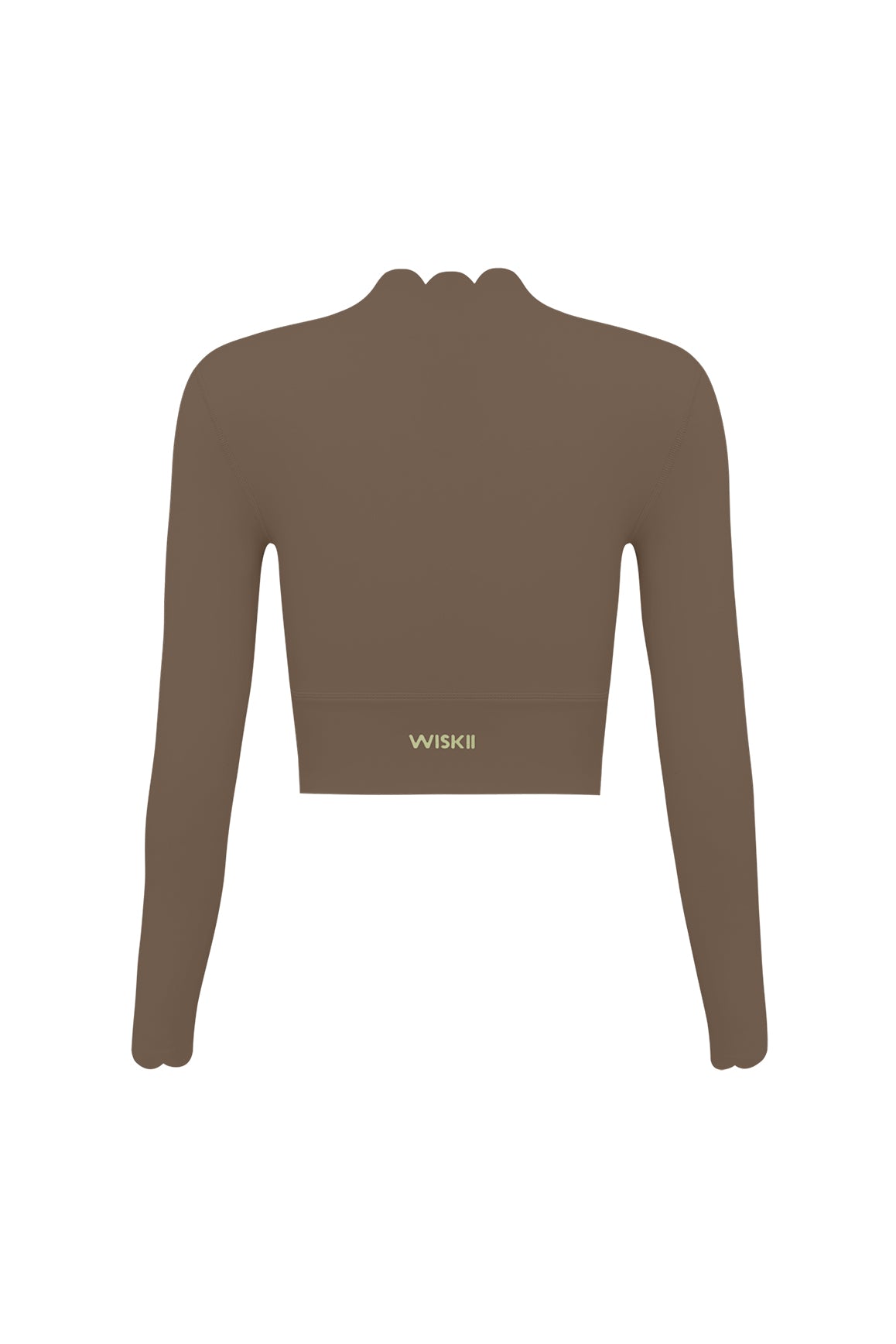 WISKII scallop cropped long sleeve top in soft fabric, featuring a stylish scalloped neckline and fitted long sleeves.