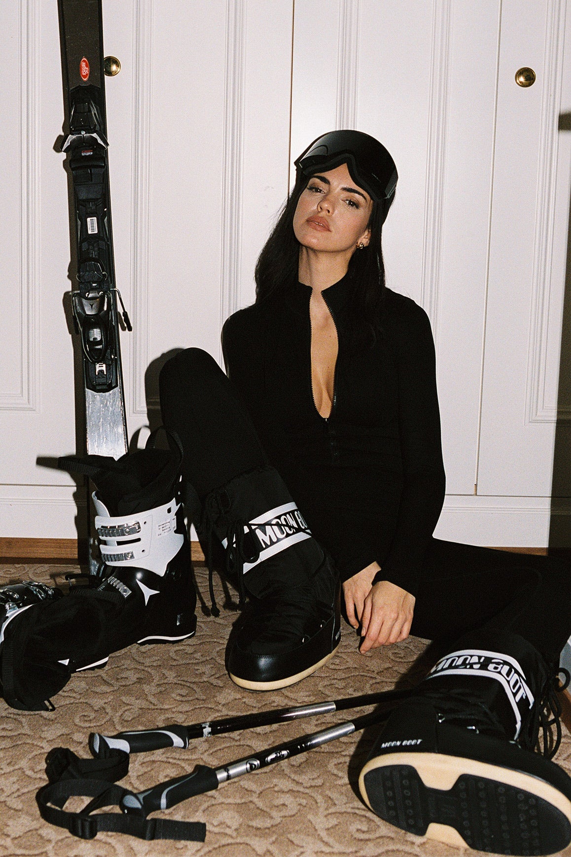 WISKII Solace tailored zip catsuit in black, featuring a sleek design and form-fitting silhouette.