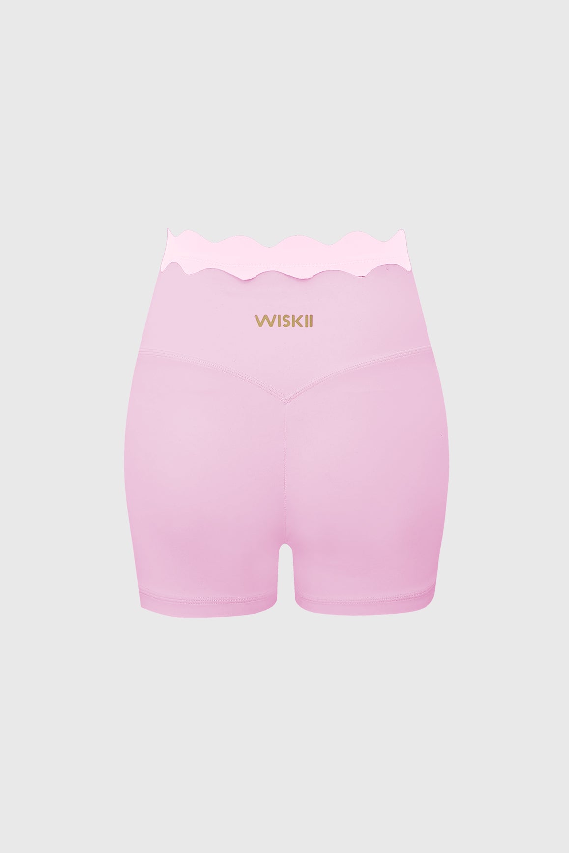 WISKII contrast scallop scrunch shorts in black with scalloped hem and scrunch detail, casual summer shorts for women.