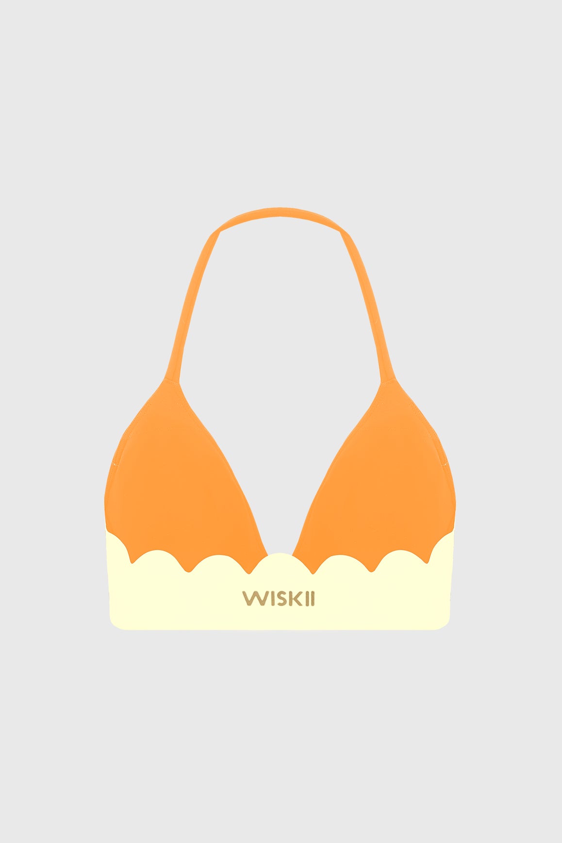 WISKII scallop contour halter sports bra with supportive design and stylish scalloped edges, shown on a mannequin.