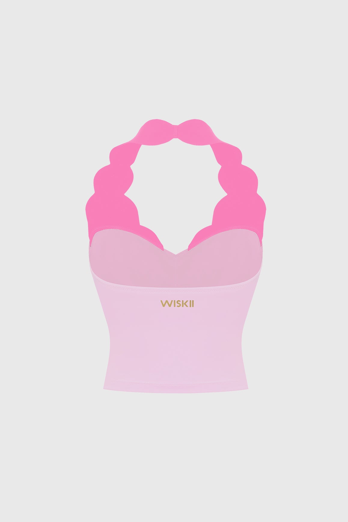 WISKII Riviera scallop contrast halter crop top featuring scalloped edges and a stylish halter neckline.