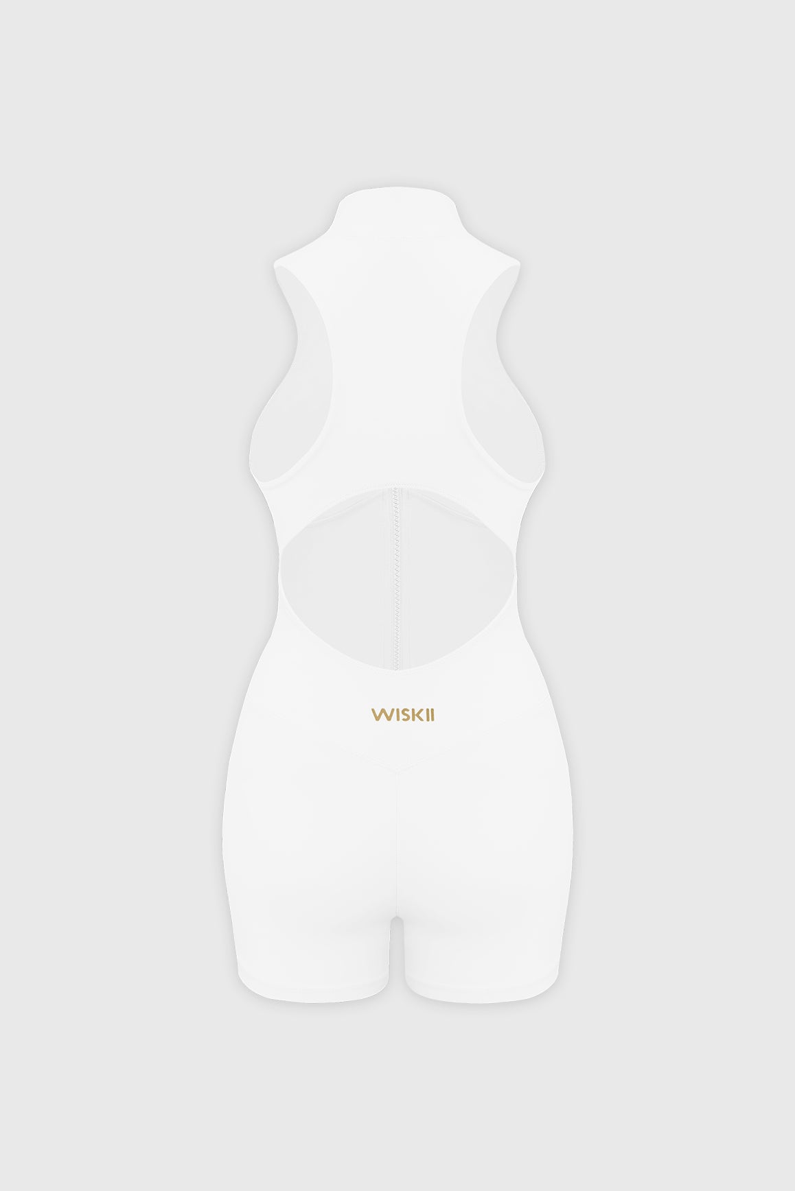 WISKII hourglass zip-up playsuit in black, featuring a fitted silhouette, long sleeves, and a front zipper detail.
