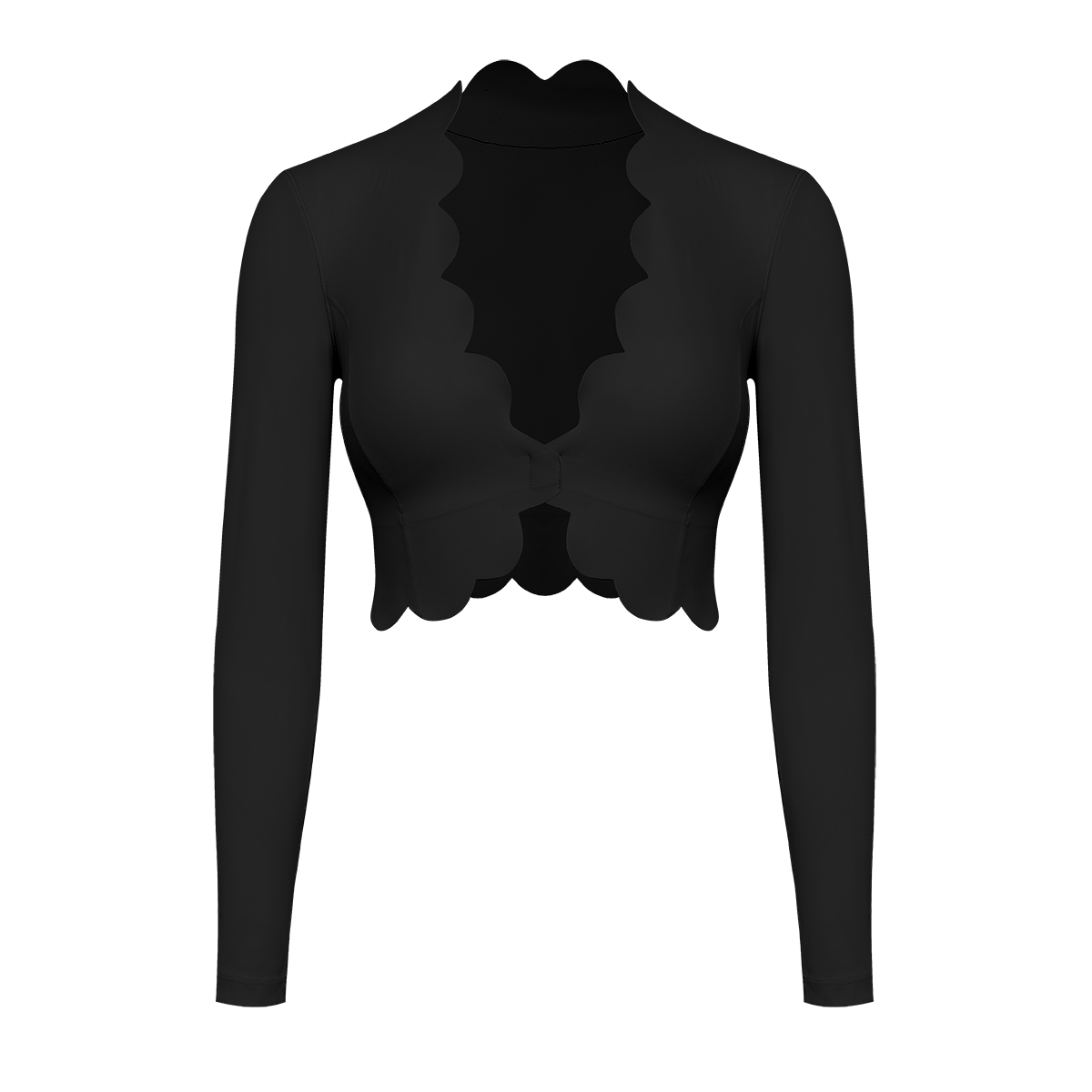 Scallop Plunge Long Sleeve Crop Top