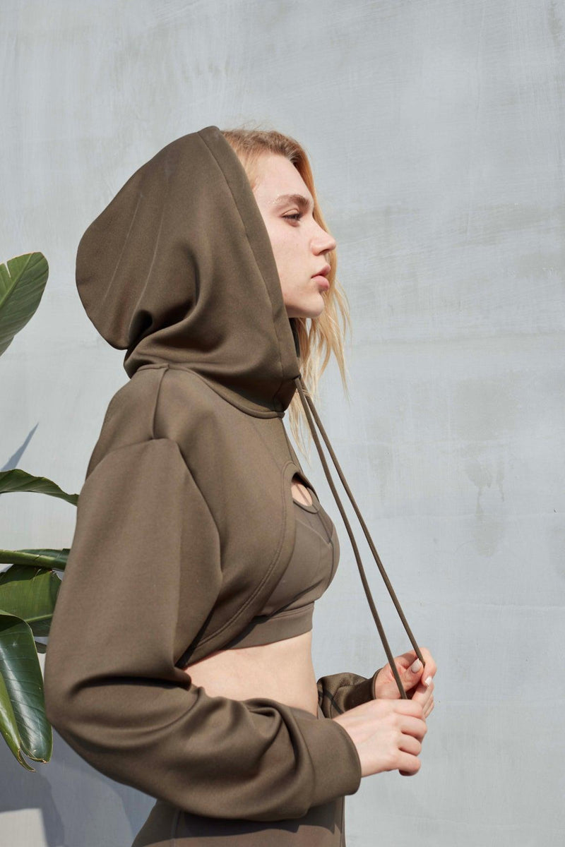 wiskii alps super cropped hoodie in Olive Green