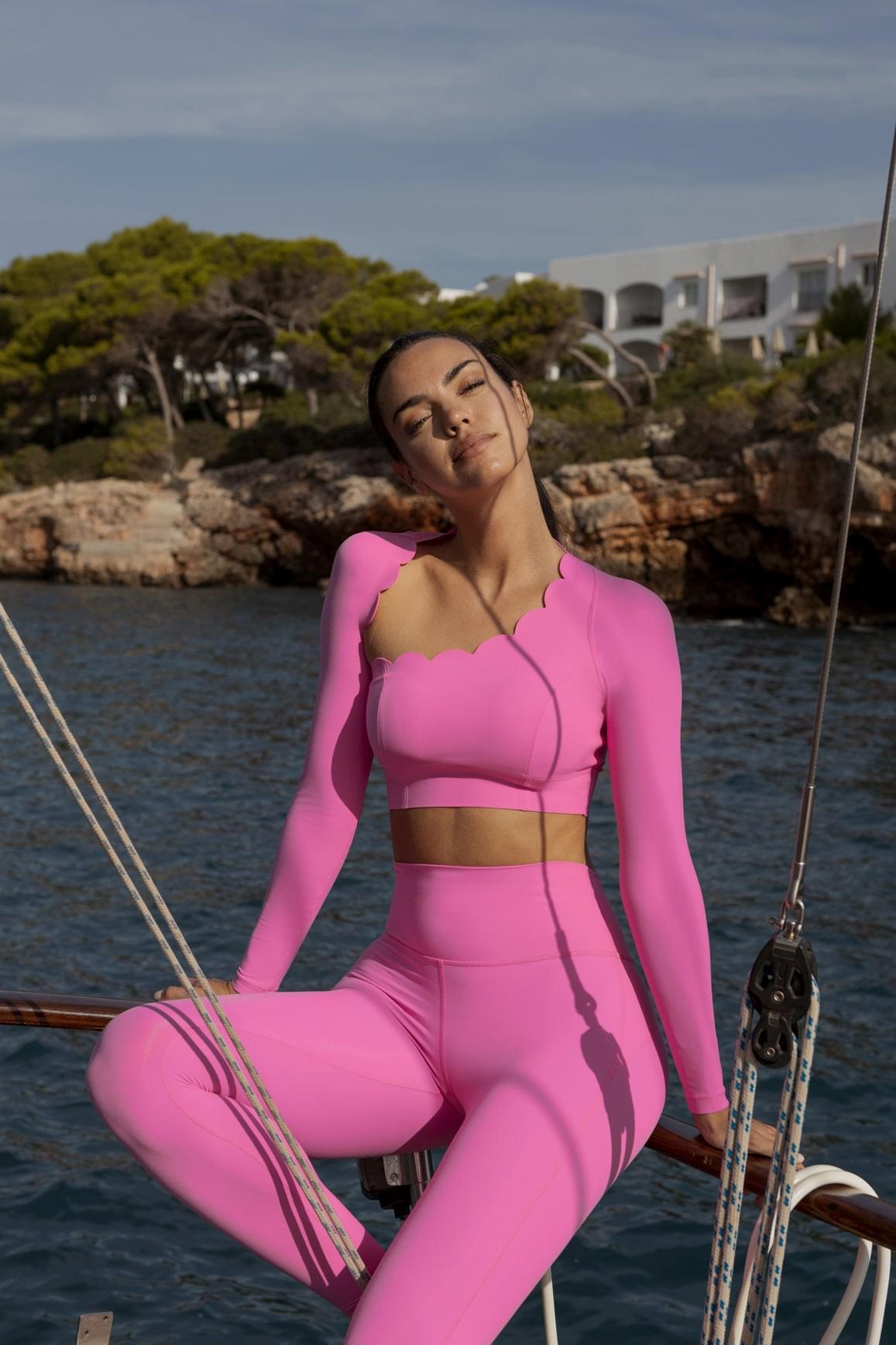Asymmetrical Long Sleeve Crop Top & High-waist Training Legging - WISKIIWS317241pinkhollywoodS