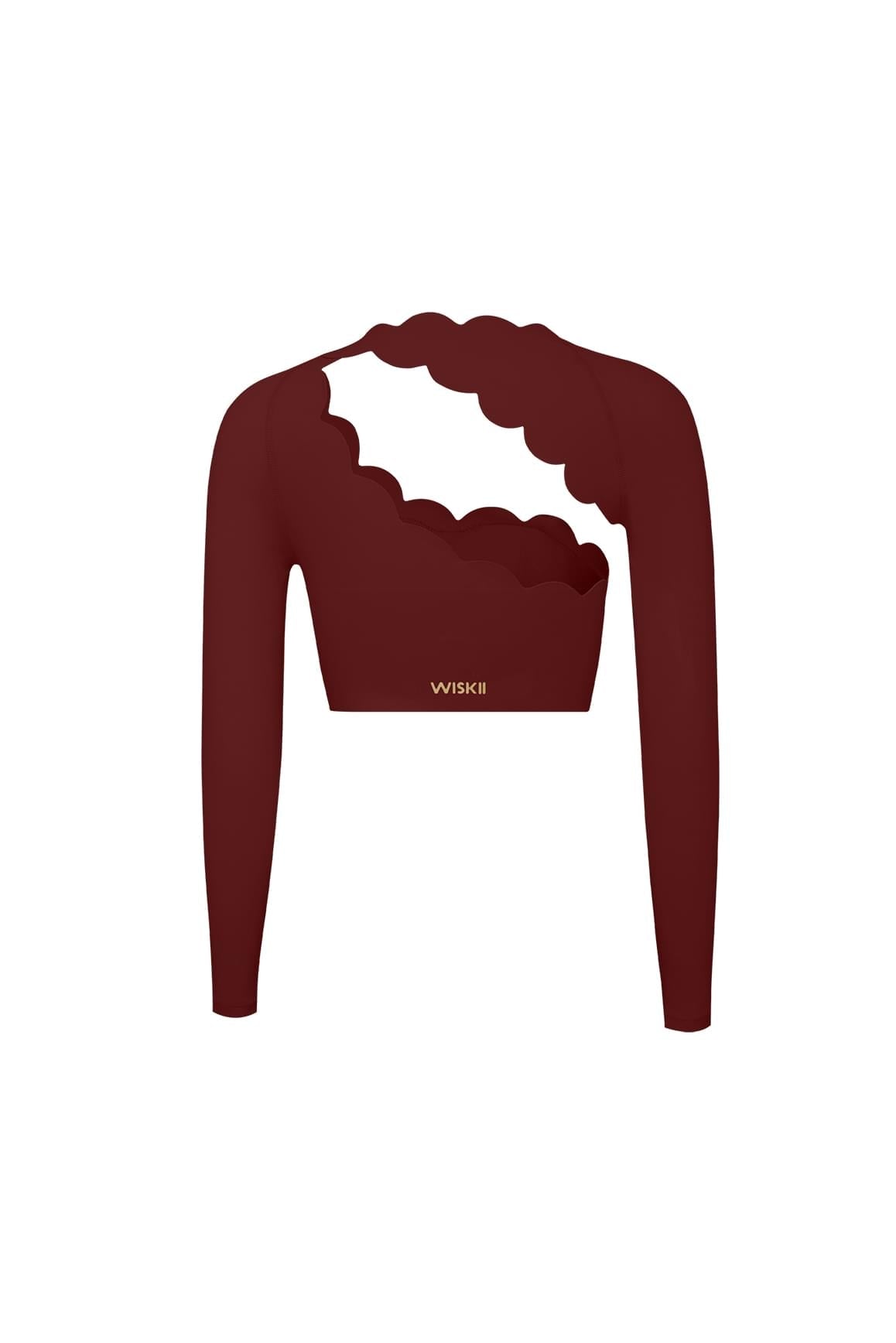 Asymmetrical Long Sleeve Crop Top - WISKIIWS317mulledwineS