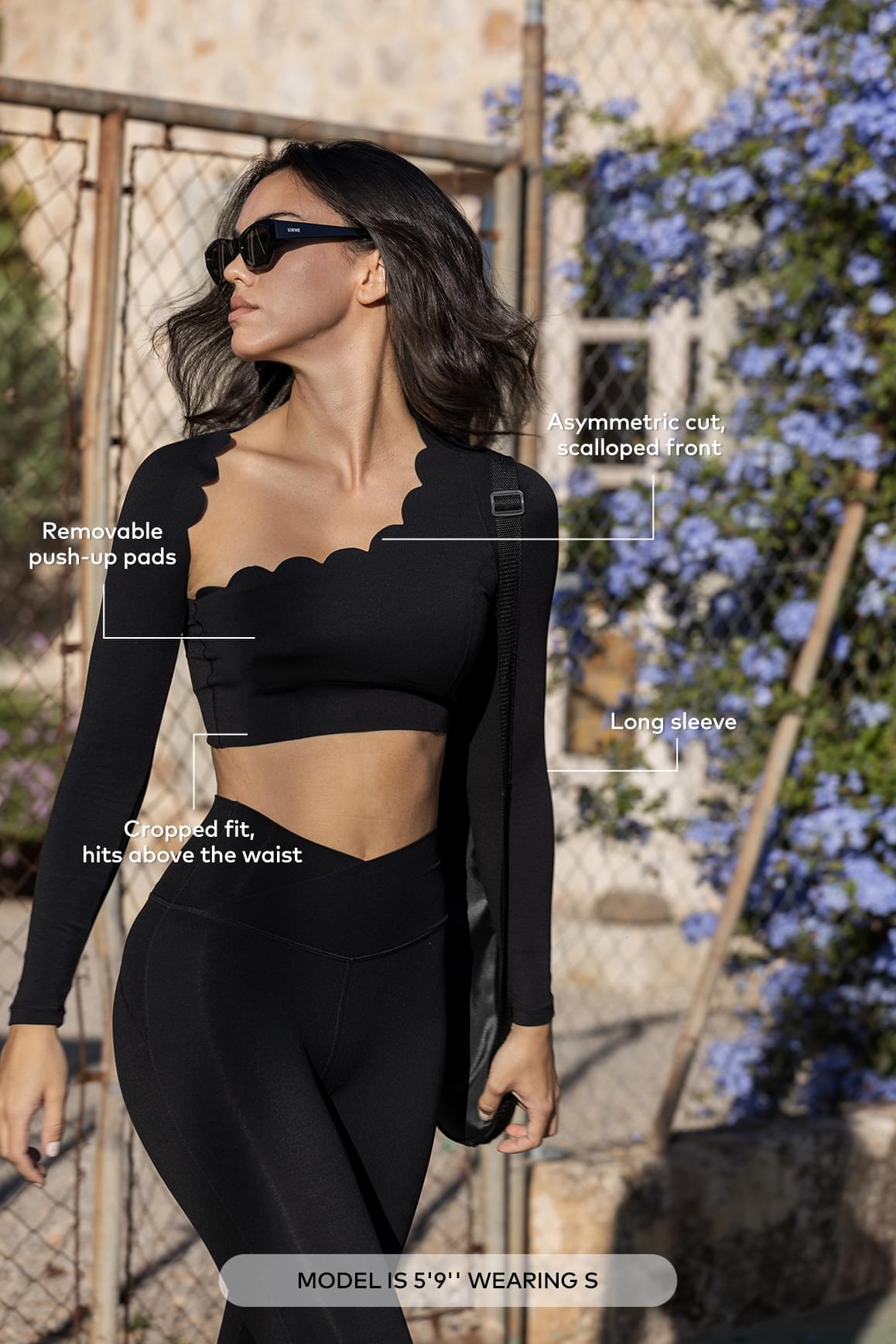 Asymmetrical Long Sleeve Crop Top - WISKIIWS317blackS