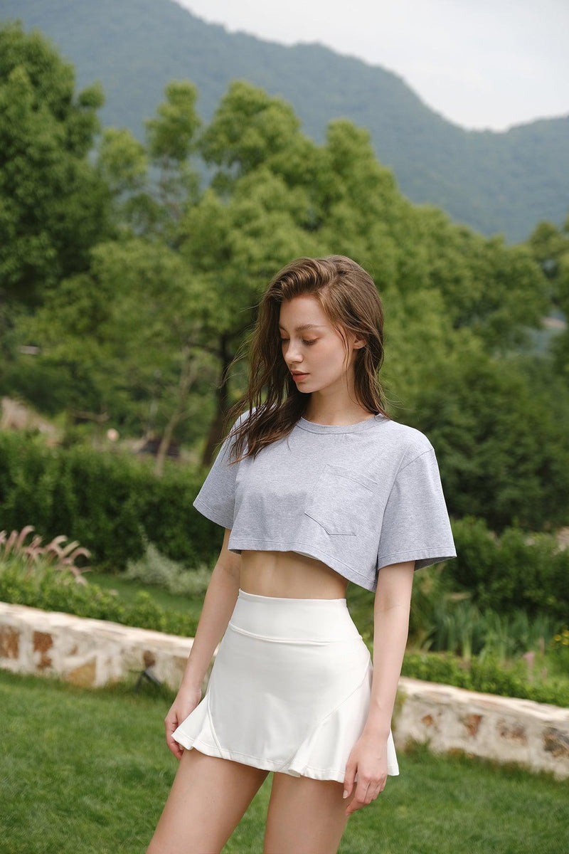model wears blossom a-line tennis skirt 