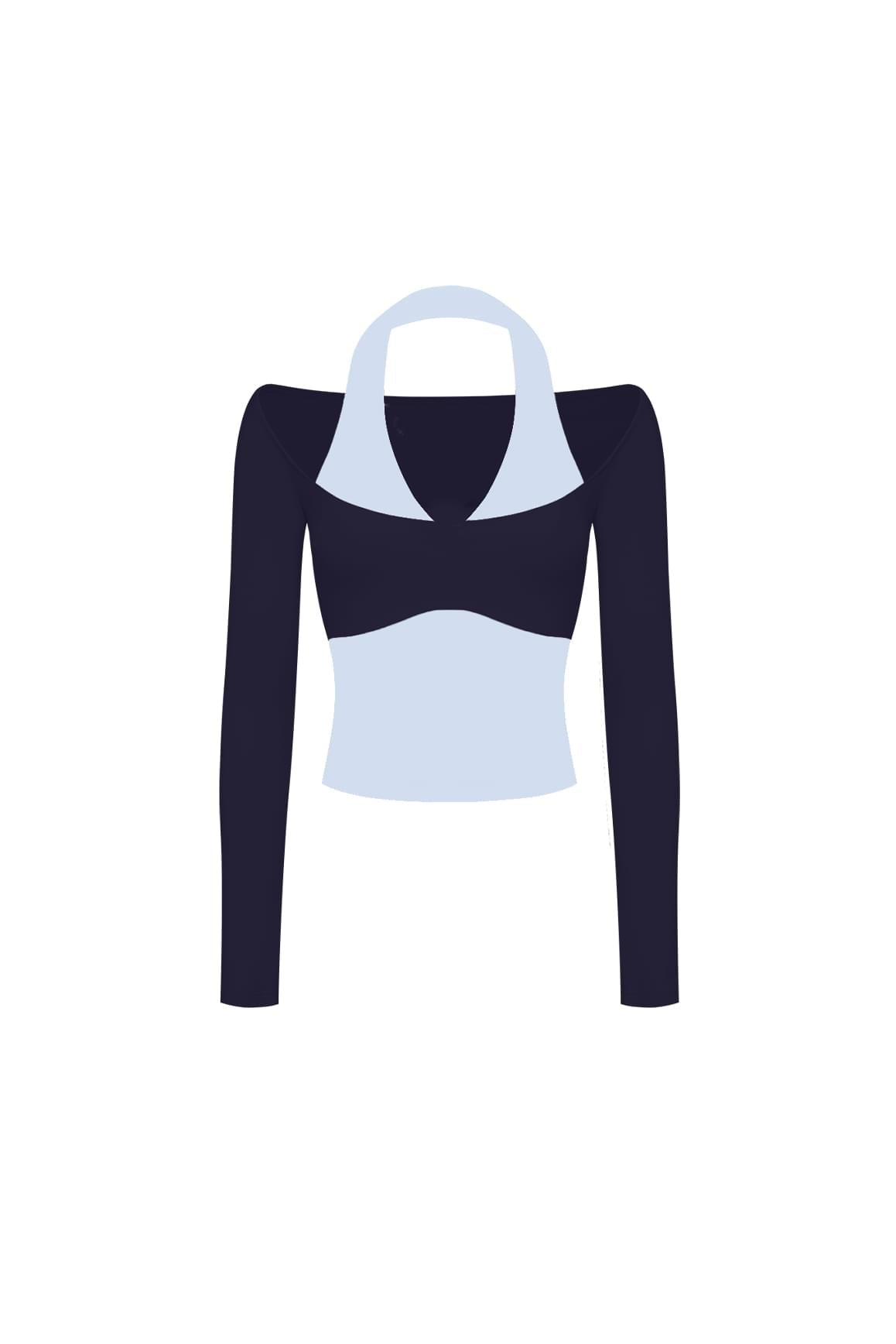 Colorblock One-Piece Long Sleeve Top - WISKIIWS619midnightheavenlyS