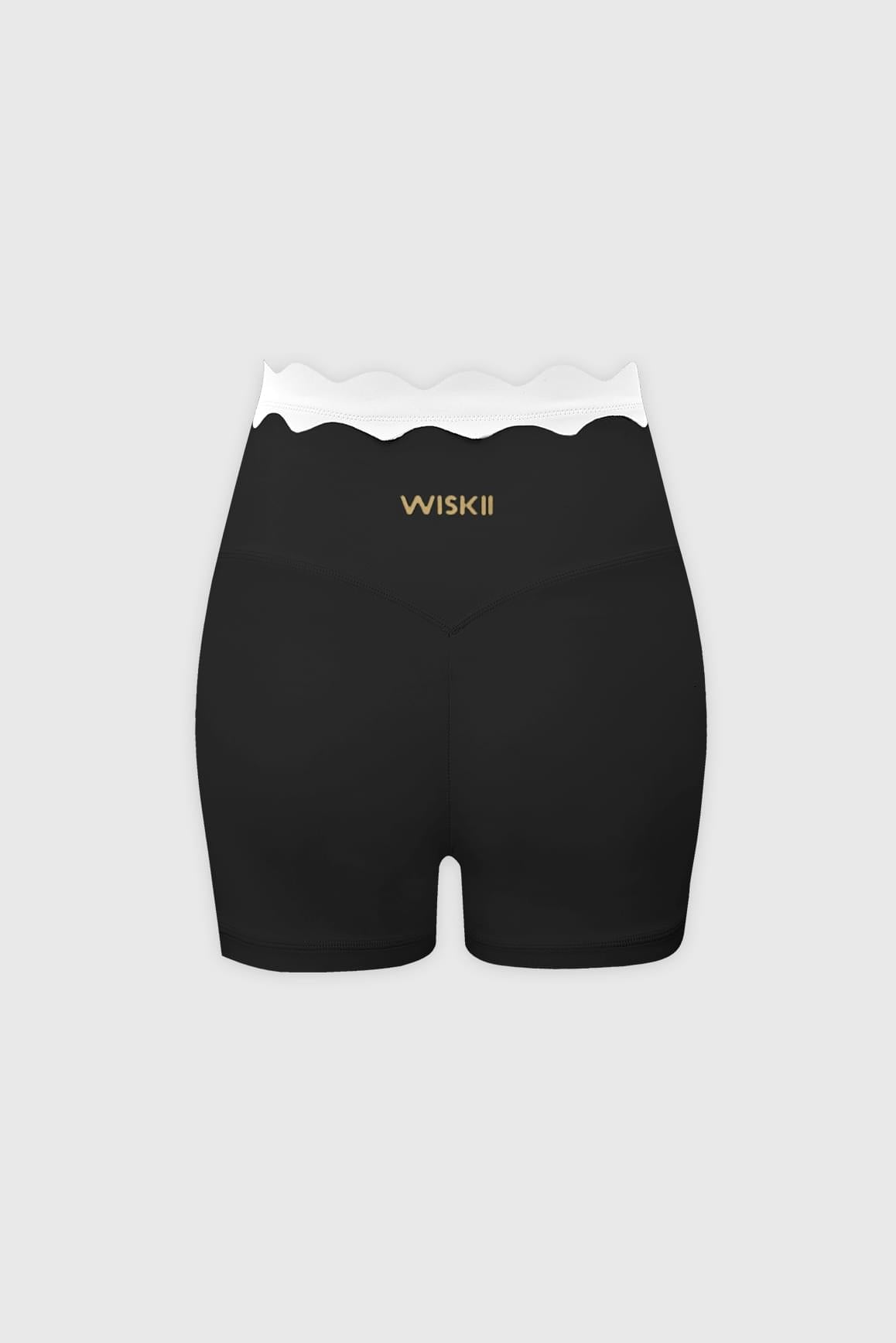 Contrast Scallop Scrunch Short - WISKIIWS676blackivoryS