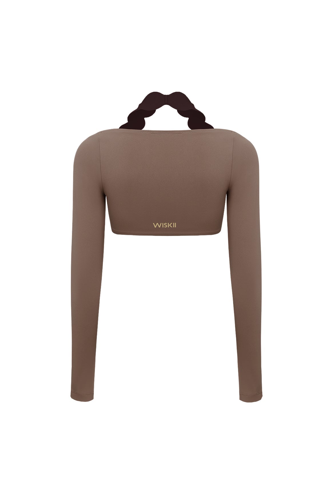 Long Sleeve Scallop Colorblock Crop Top - WISKII - Crop Tops
