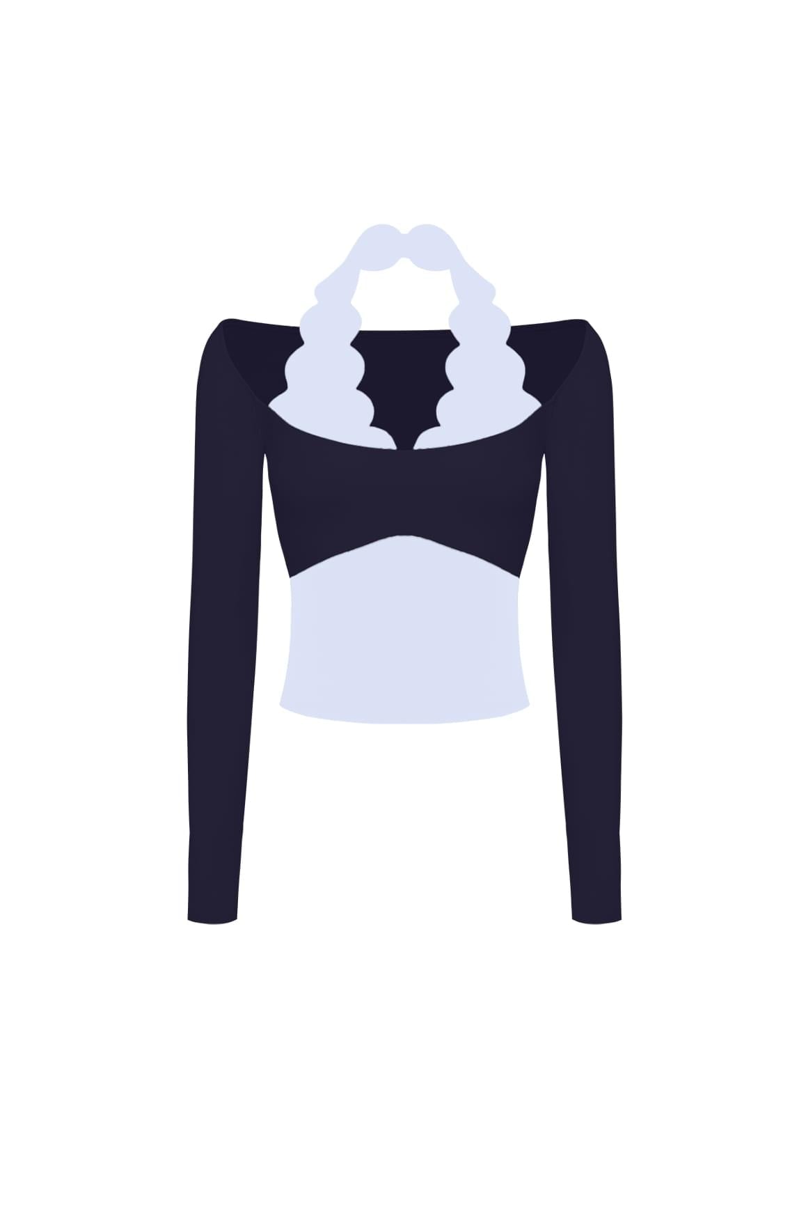 Long Sleeve Scallop Colorblock Top - WISKIIWS670midnightheavenlyS