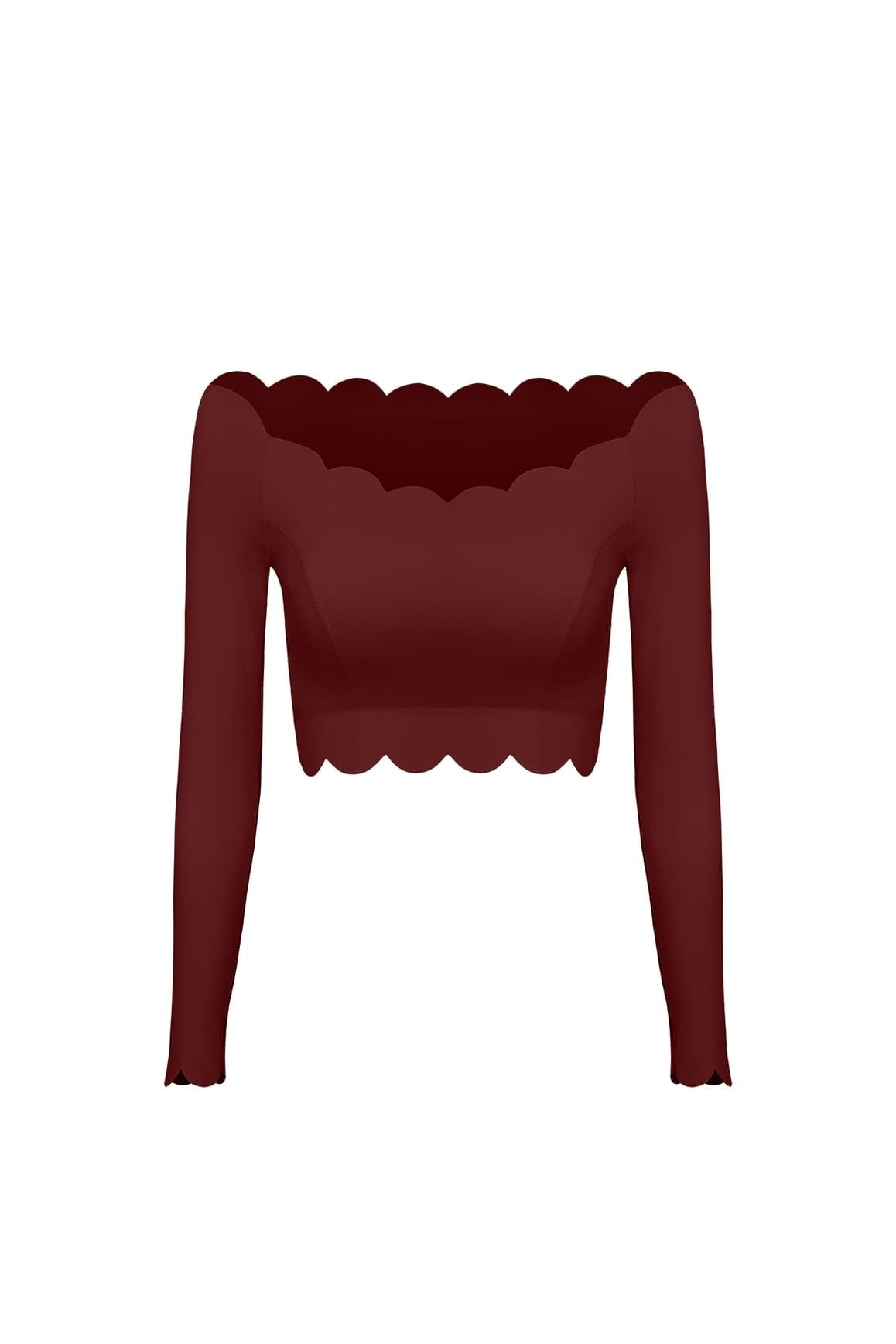 Off Shoulder Long Sleeve Crop Top - WISKIIWS301mulledwineS