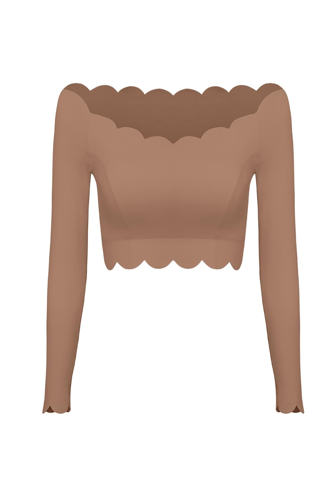 Off Shoulder Long Sleeve Crop Top - WISKIIWS301TuscanTanS